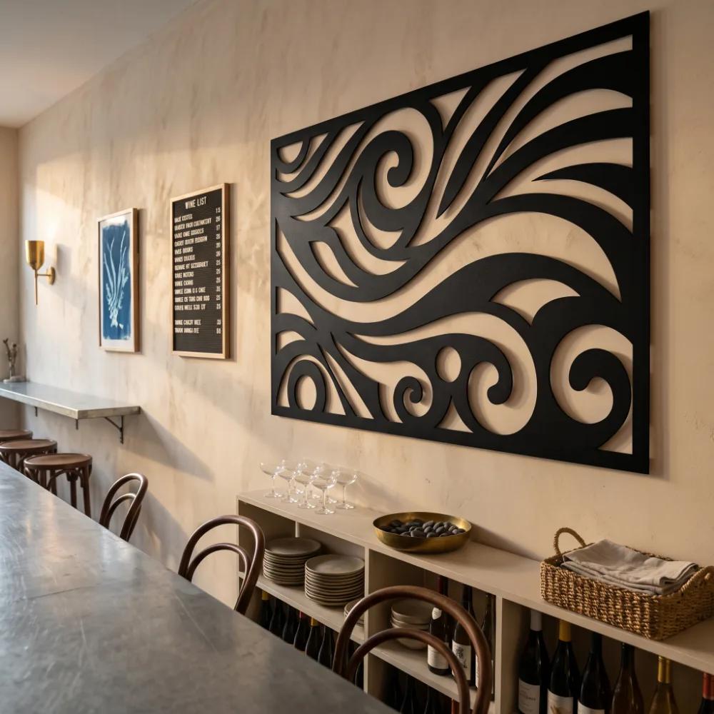 Abstract Ocean Wave Metal Wall Art – Swell Lattice, Modern Living Room Coastal Decor — 7