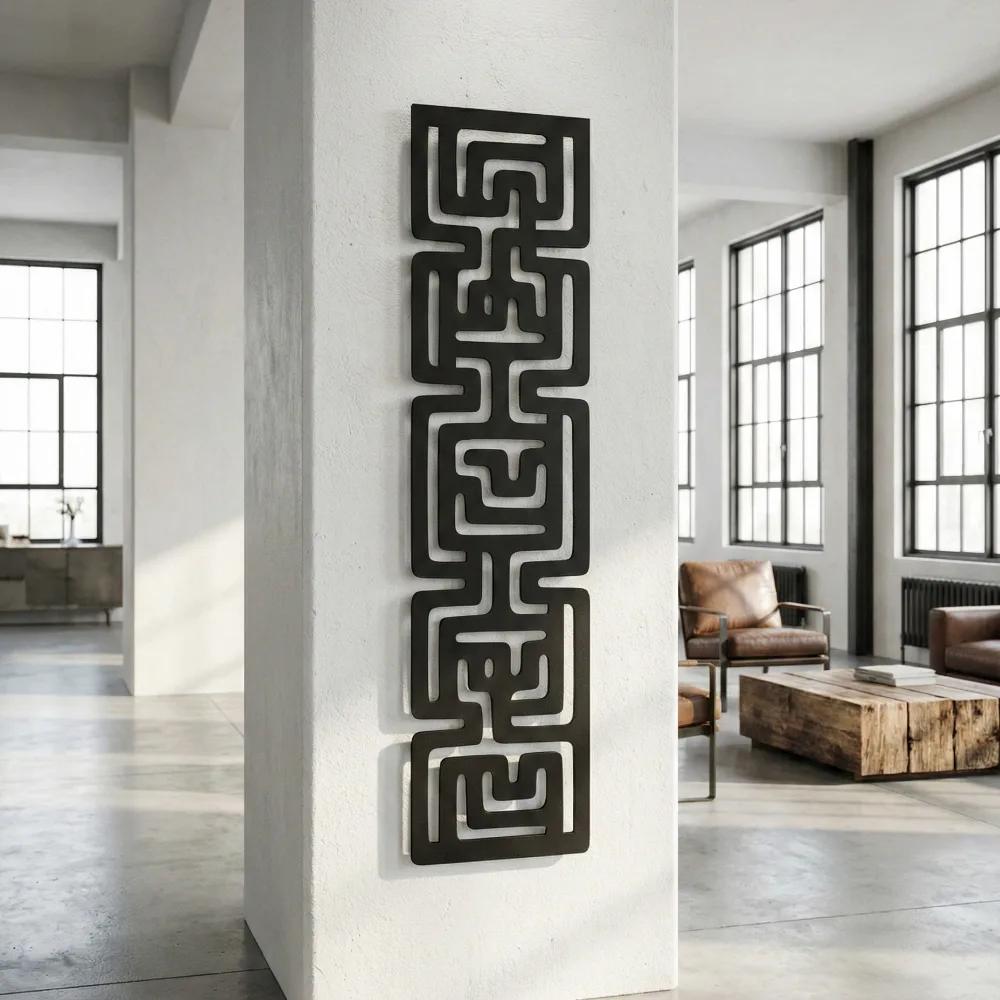 Abstract Geometric Metal Wall Art – Maze Pattern, Modern Living Room Decor