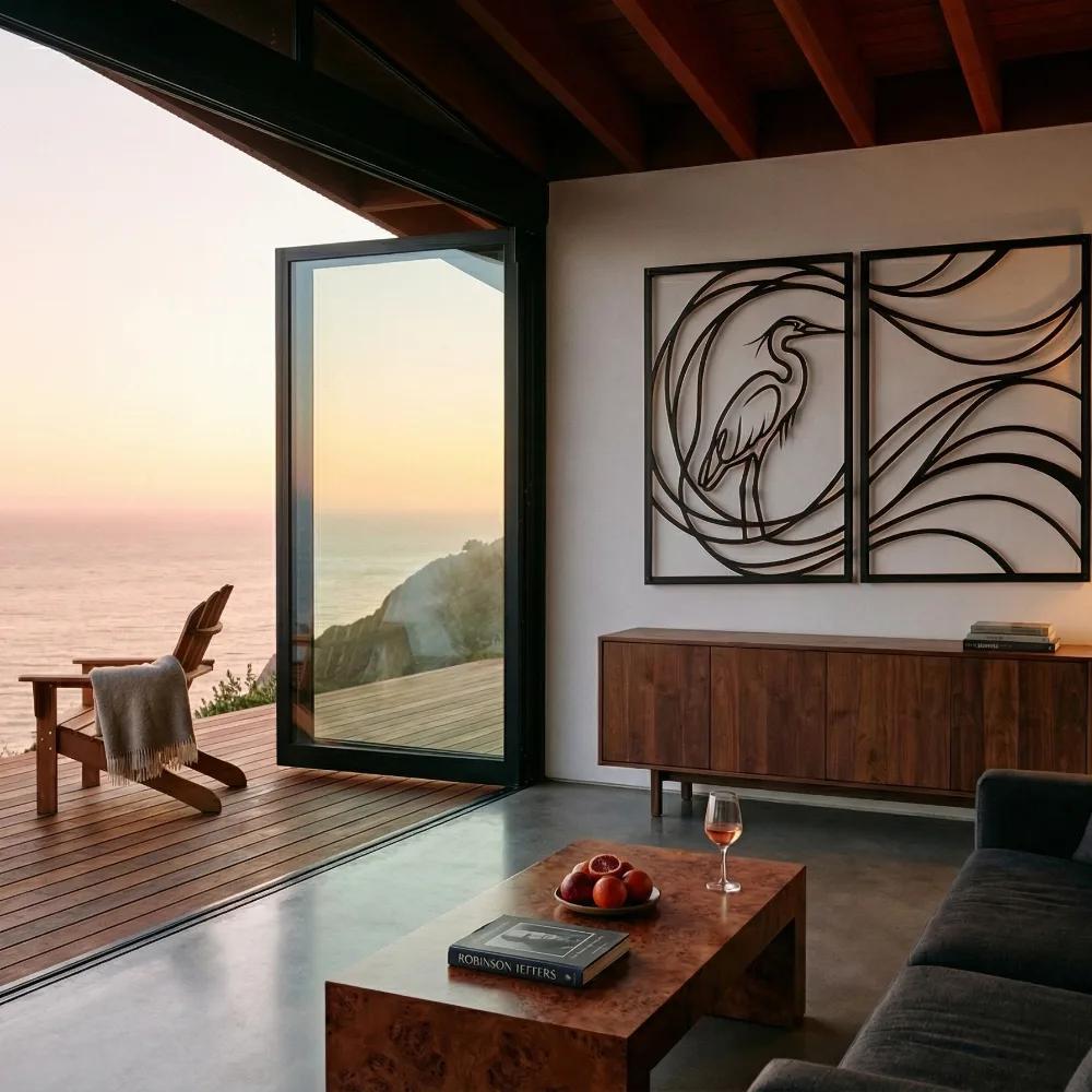 Heron Metal Wall Art – Coastal Line Art Diptych, Lake House Decor — 7
