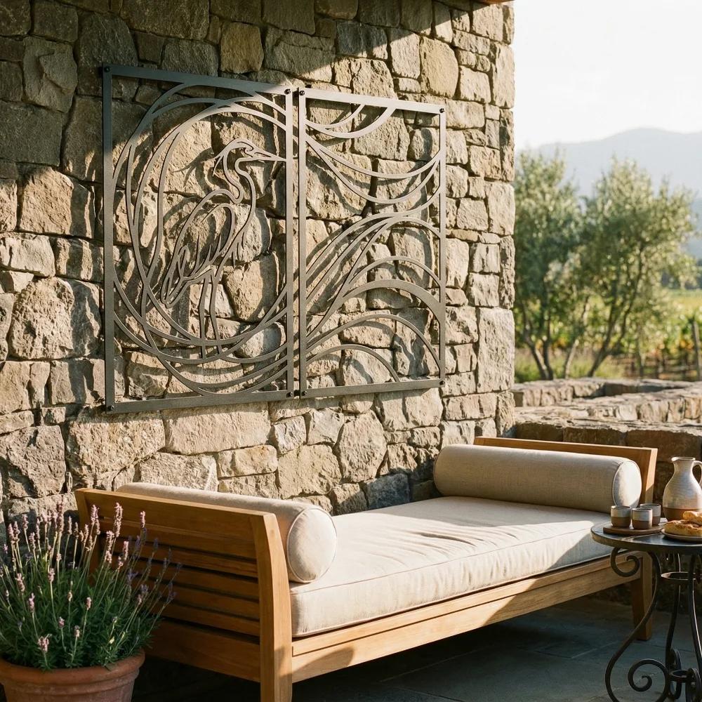 Heron Metal Wall Art – Coastal Line Art Diptych, Lake House Decor — 9