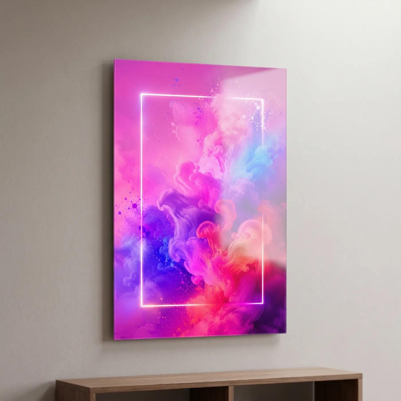Colorful Abstract Glass Wall Art Neon Smoke | Glass Wall Art