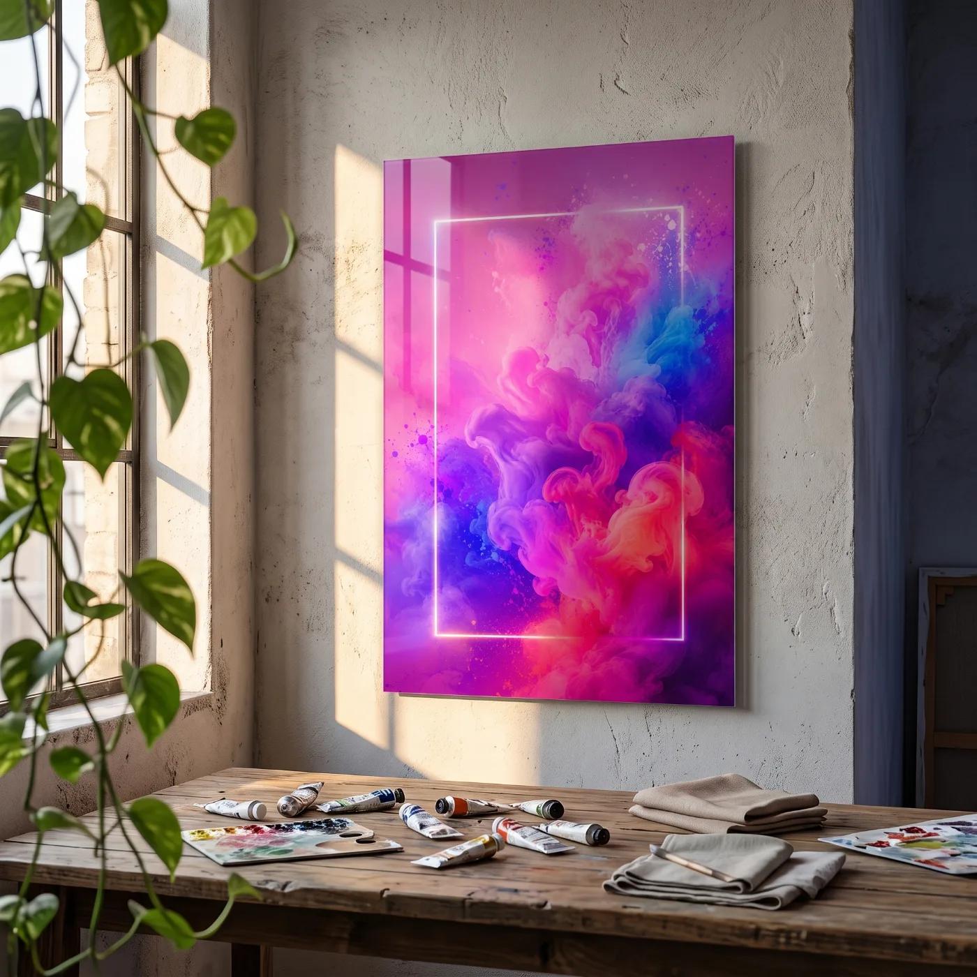 Colorful Abstract Glass Wall Art Neon Smoke | Glass Wall Art — 2