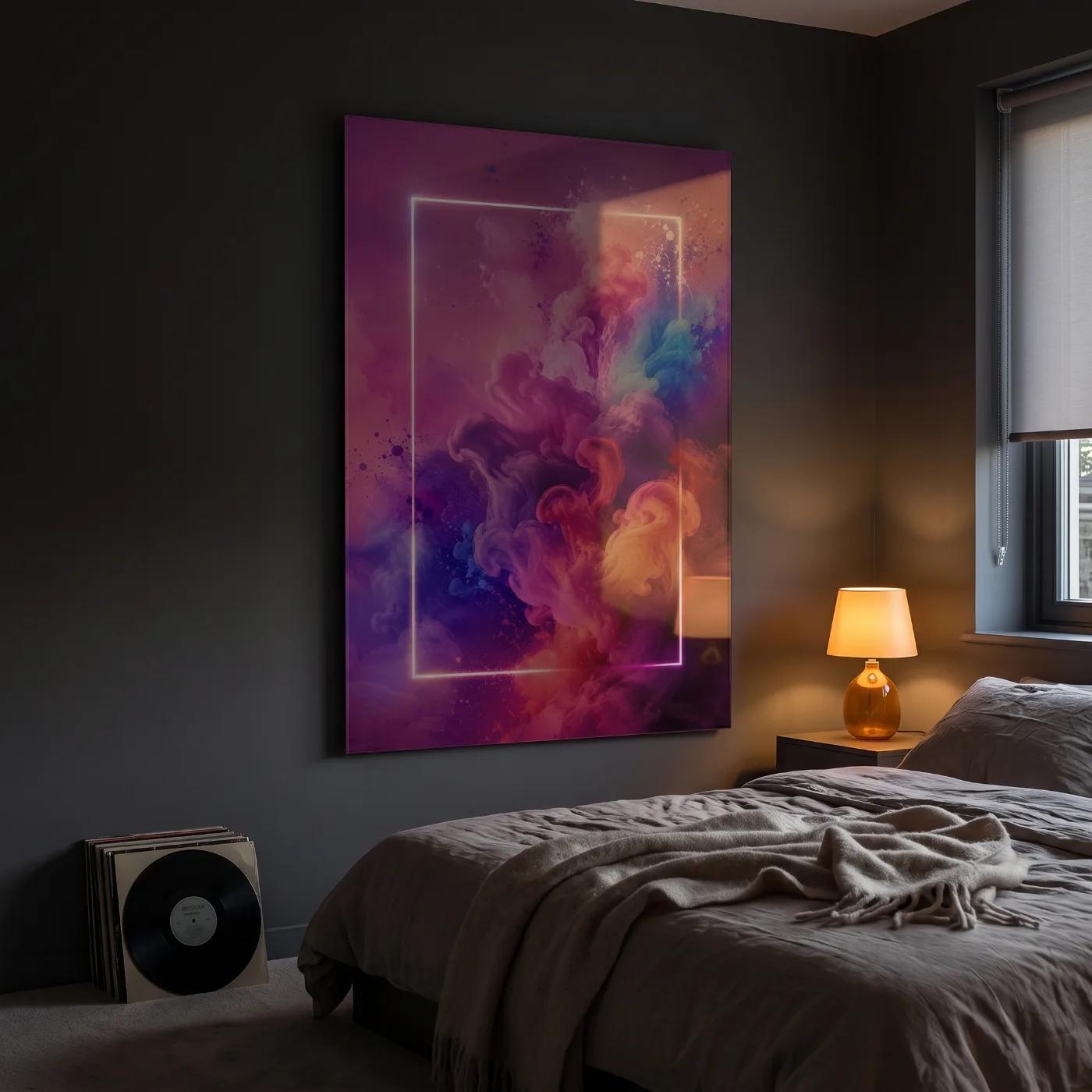 Colorful Abstract Glass Wall Art Neon Smoke | Glass Wall Art — 3