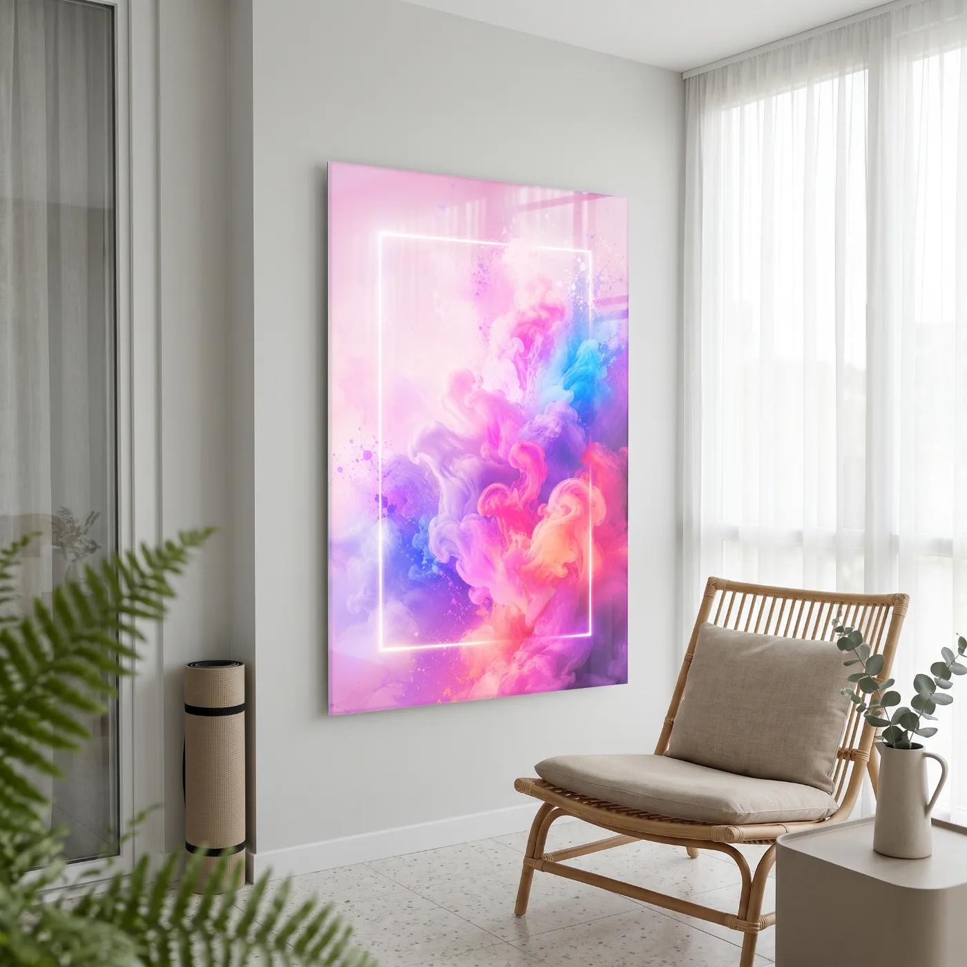 Colorful Abstract Glass Wall Art Neon Smoke | Glass Wall Art — 4
