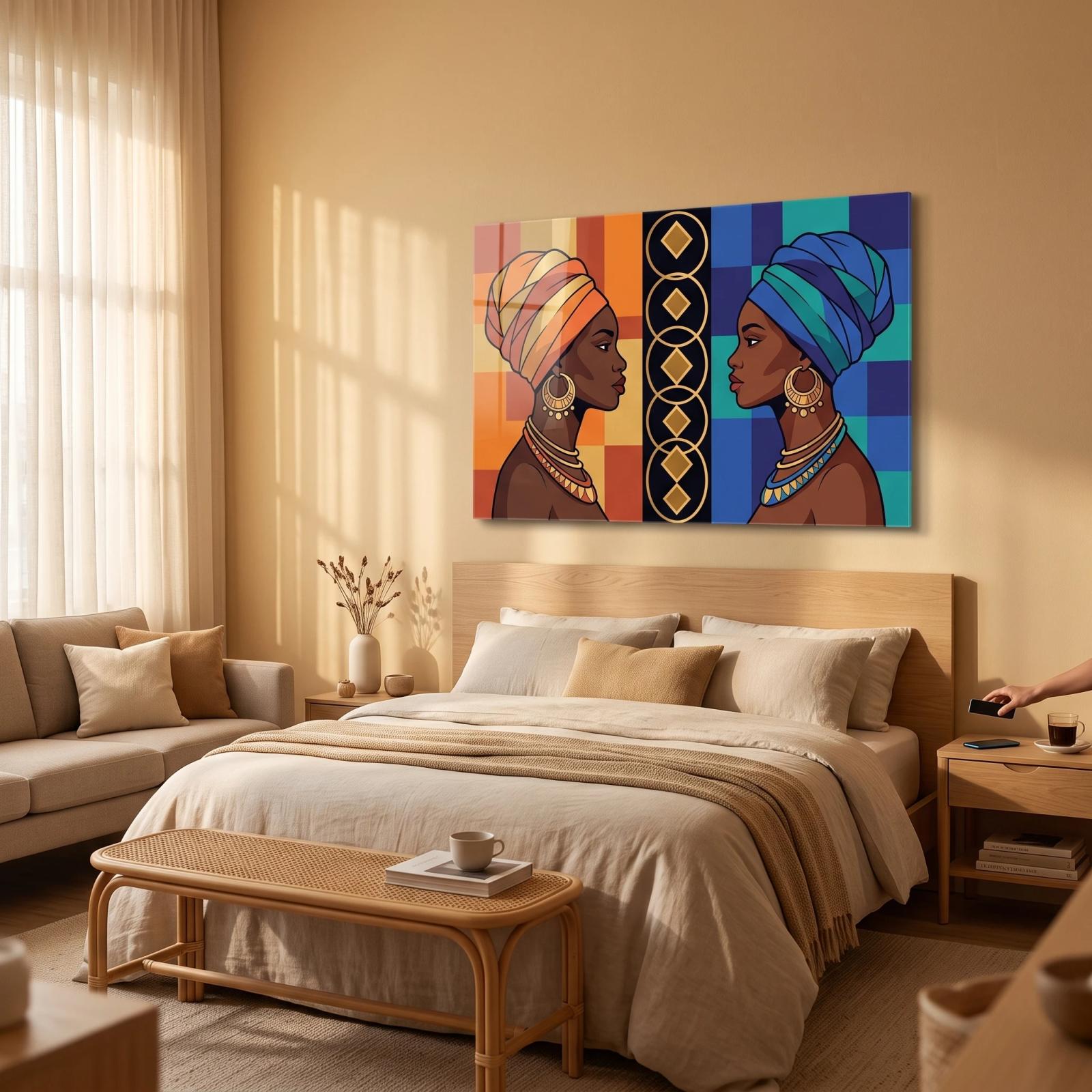 African Women Profile Glass Wall Art Dual Portrait | Glass Wall Art — 3