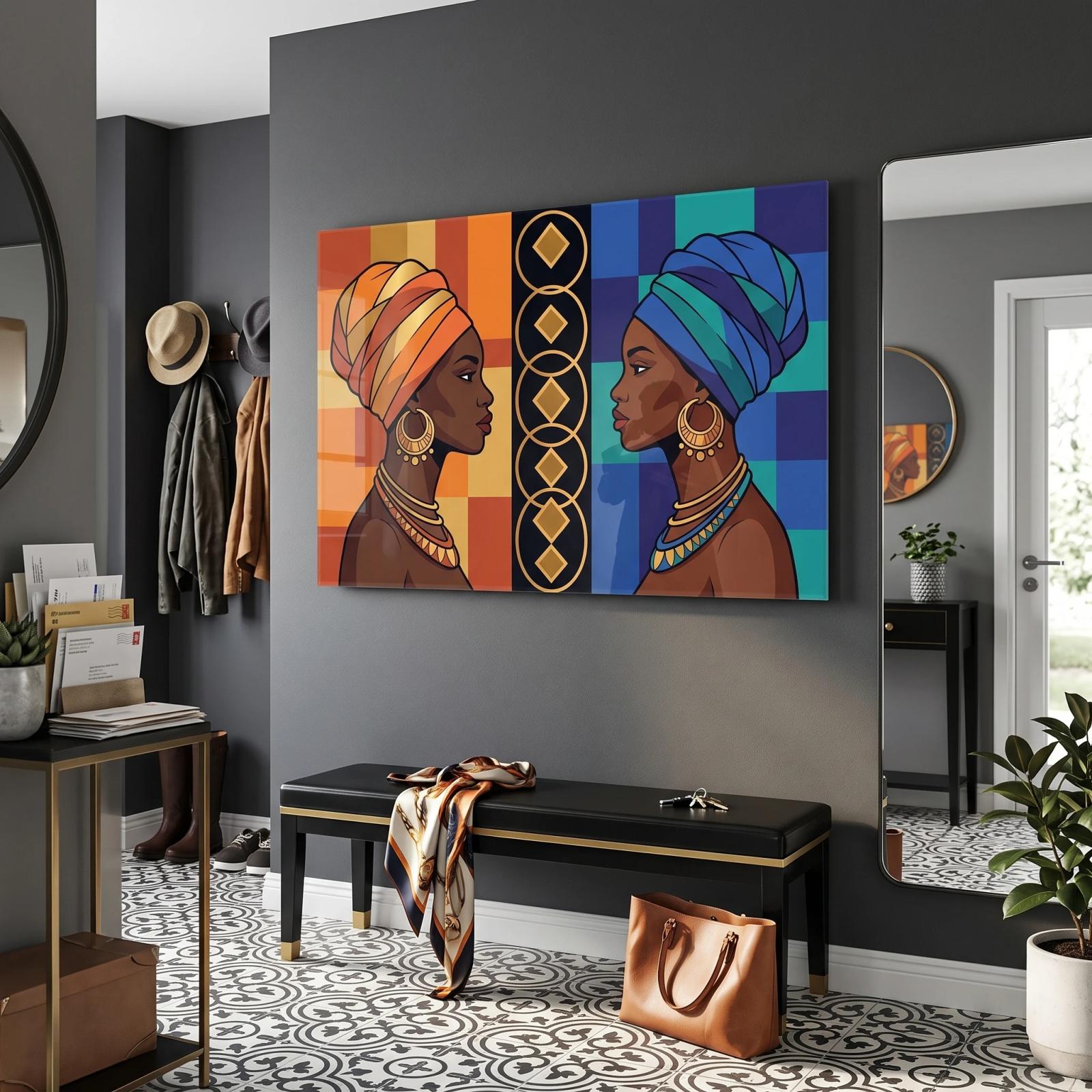 African Women Profile Glass Wall Art Dual Portrait | Glass Wall Art — 4
