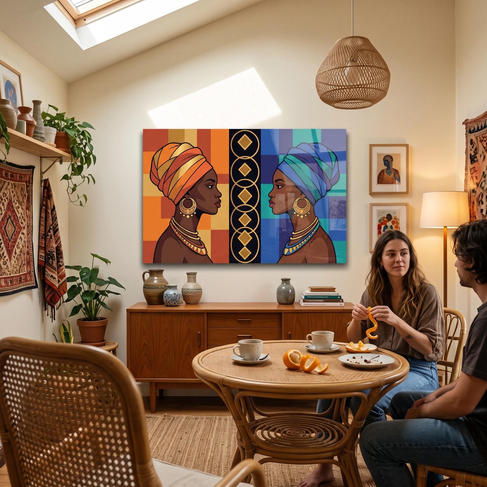 African Women Profile Glass Wall Art Dual Portrait | Glass Wall Art — 5