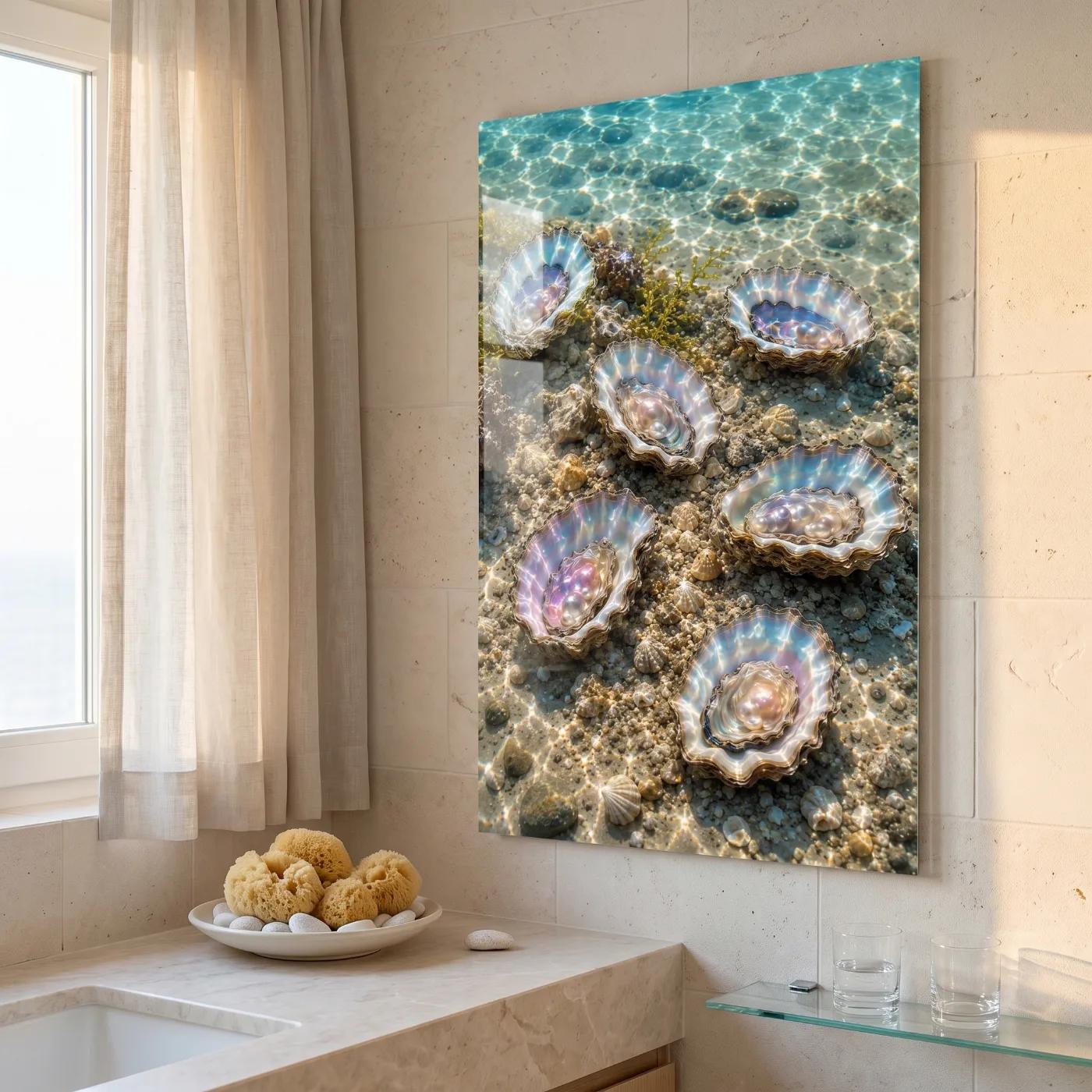 Pearl Shell Wall Art Iridescent Ocean Decor | Glass Wall Art — 2