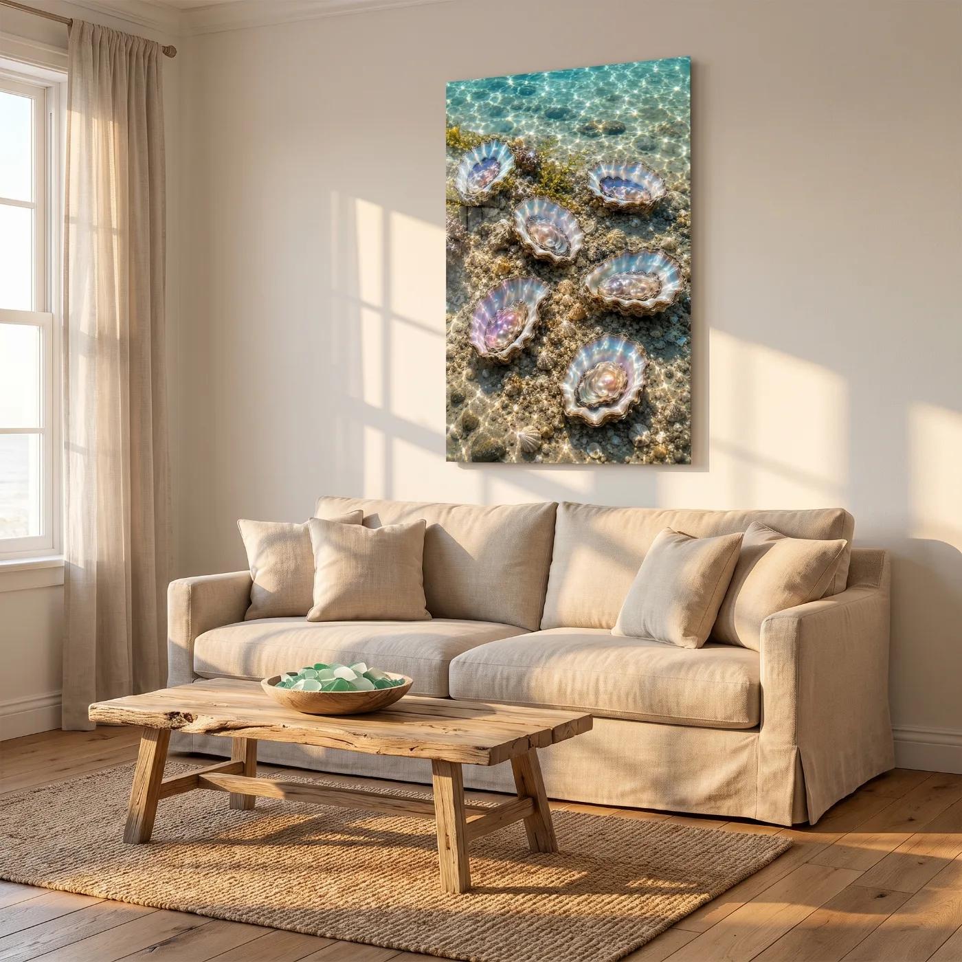 Pearl Shell Wall Art Iridescent Ocean Decor | Glass Wall Art — 3