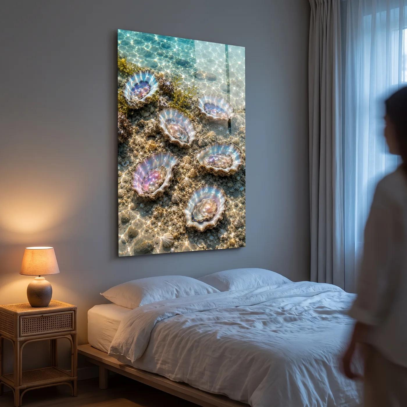 Pearl Shell Wall Art Iridescent Ocean Decor | Glass Wall Art — 4