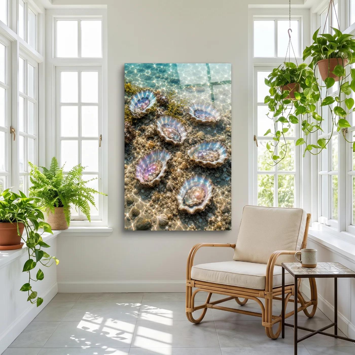 Pearl Shell Wall Art Iridescent Ocean Decor | Glass Wall Art — 5