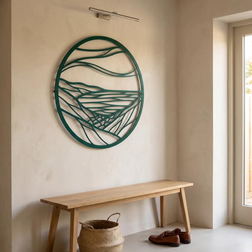 Round Landscape Metal Wall Art – Still Horizon, Modern Living Room Mountain Decor — 2