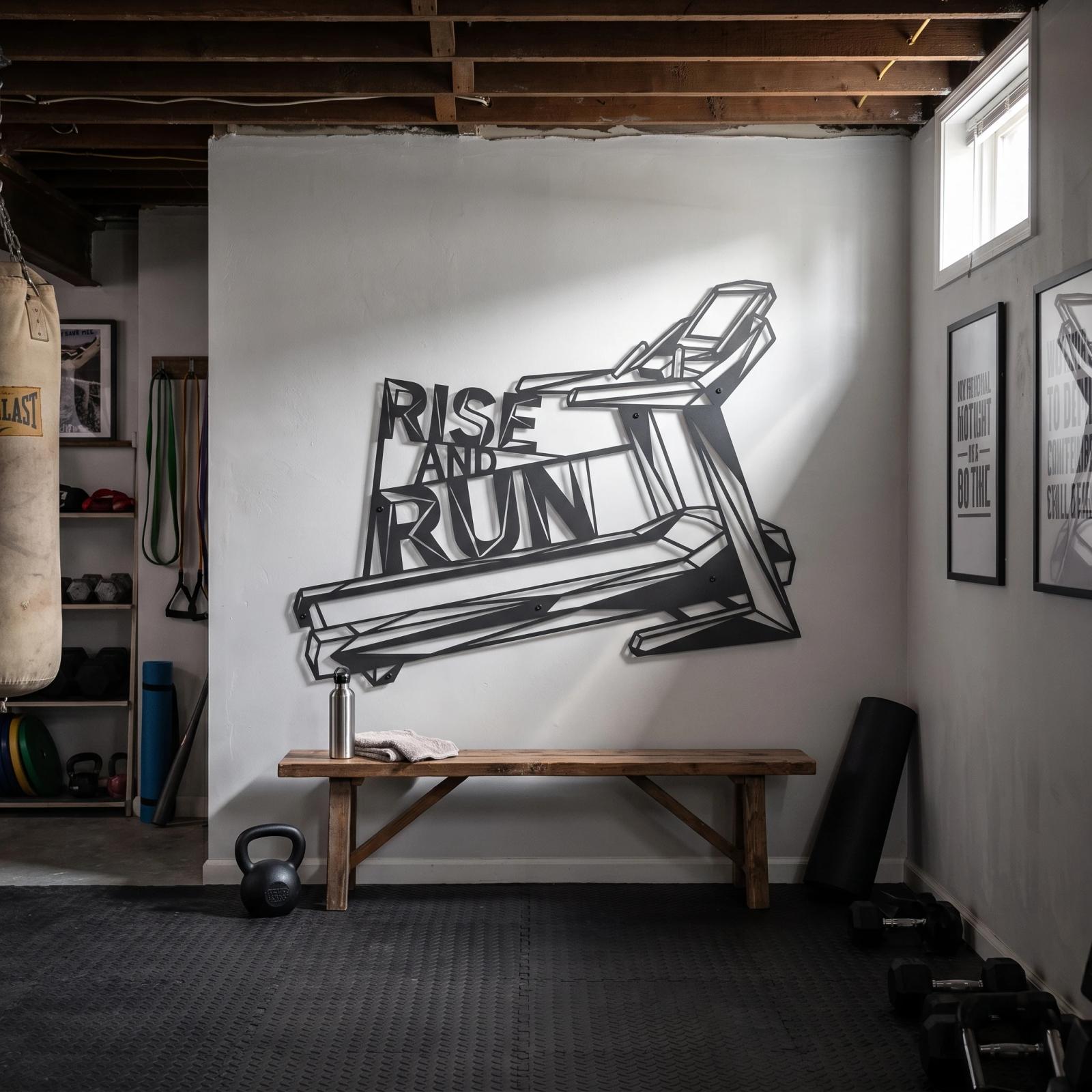 Rise and Run Metal Treadmill Wall Art – Home Gym Decor, Runner Motivation