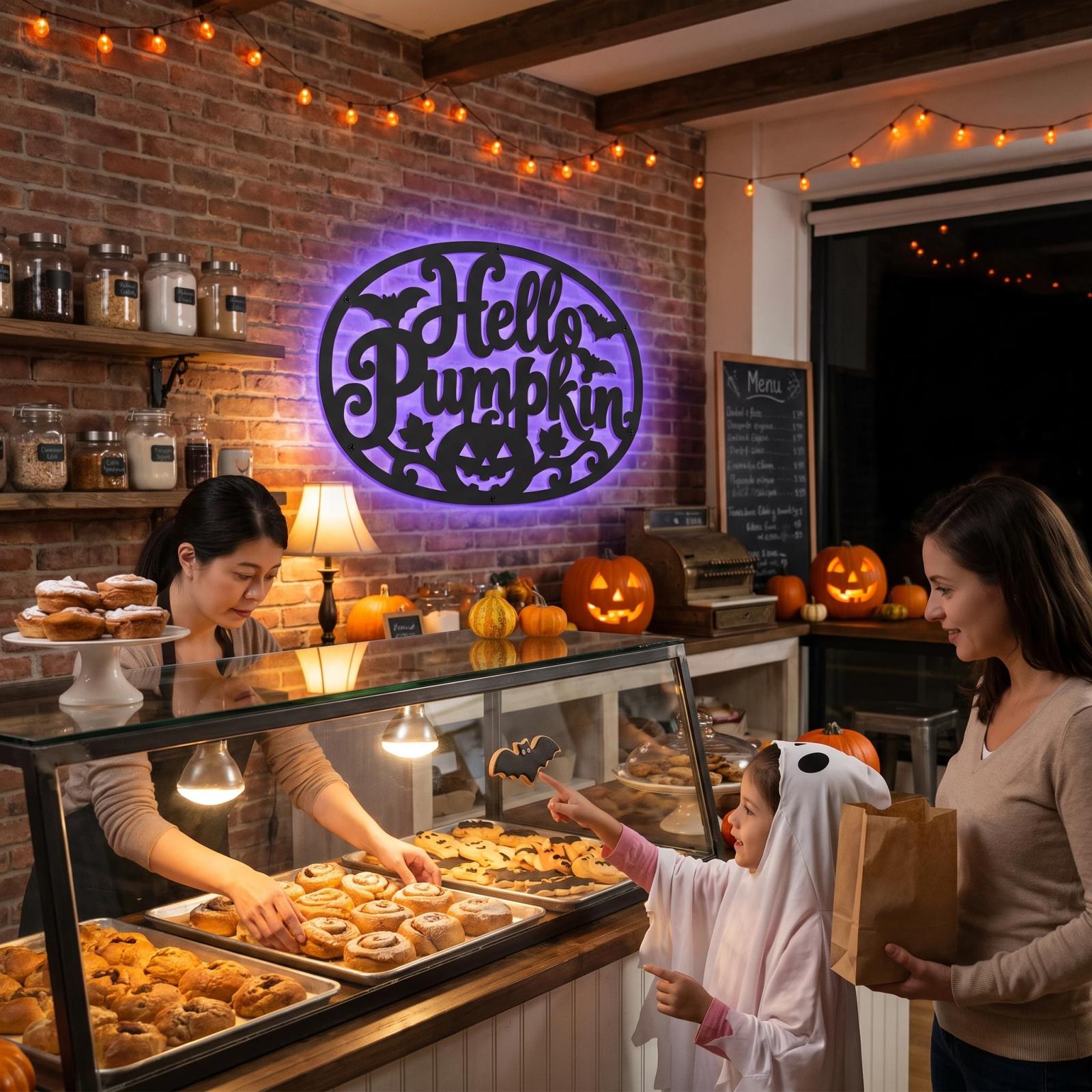 Hello Pumpkin Halloween LED Metal Wall Art – Autumn Glow, Front Porch Entryway Decor — 7