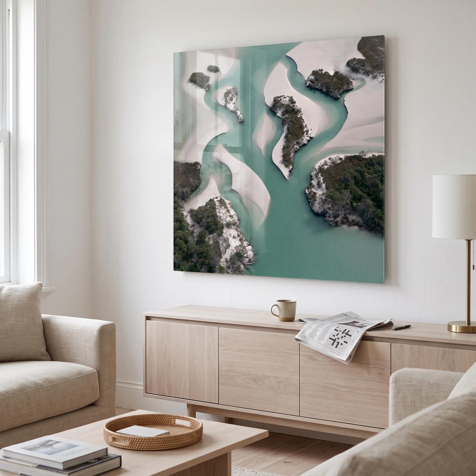 Aerial Estuary River Turquoise Coastal Glass Wall Art