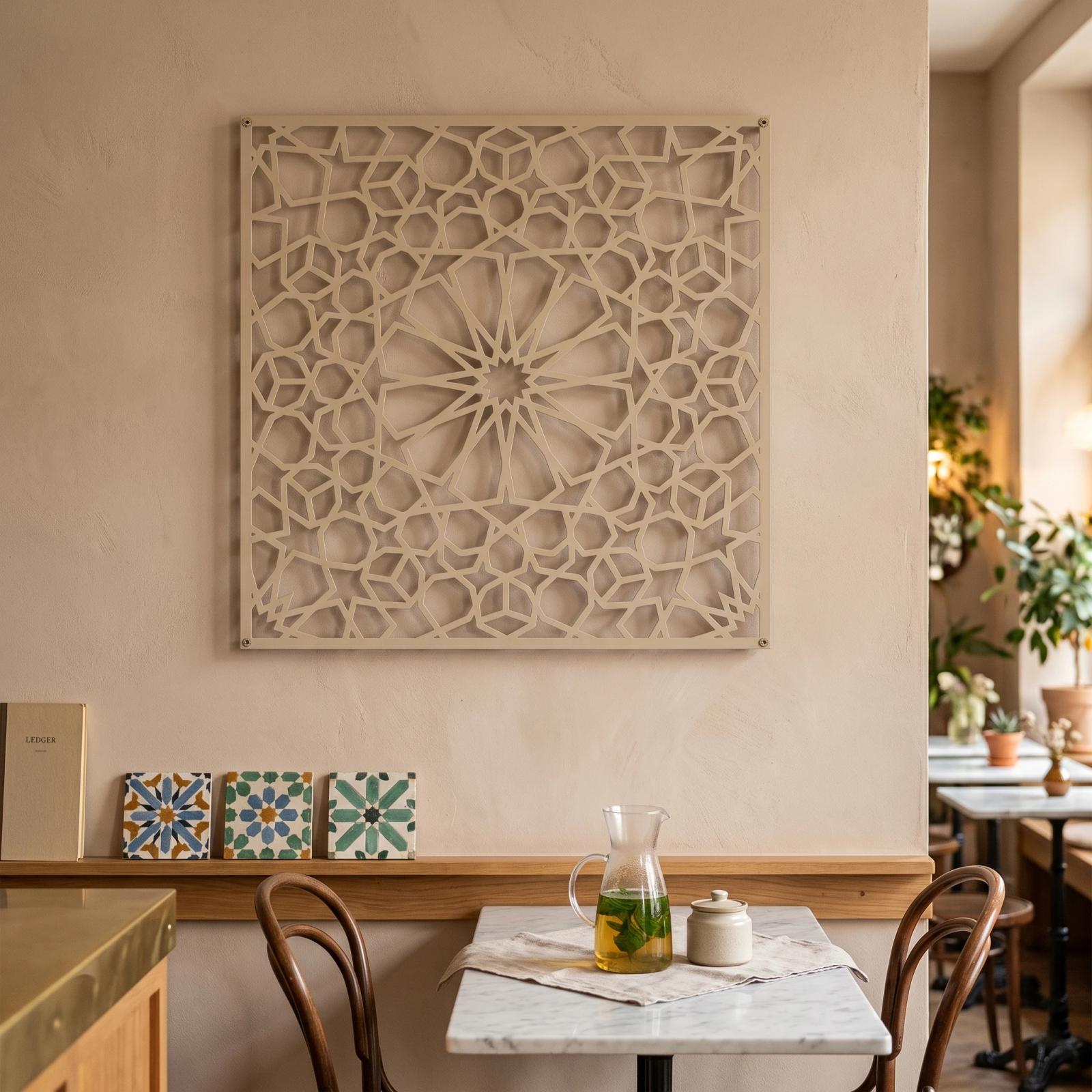 Islamic Geometric Metal Wall Art Jali Screen Panel – Zellij Meridian, Dining Room Decor — 5