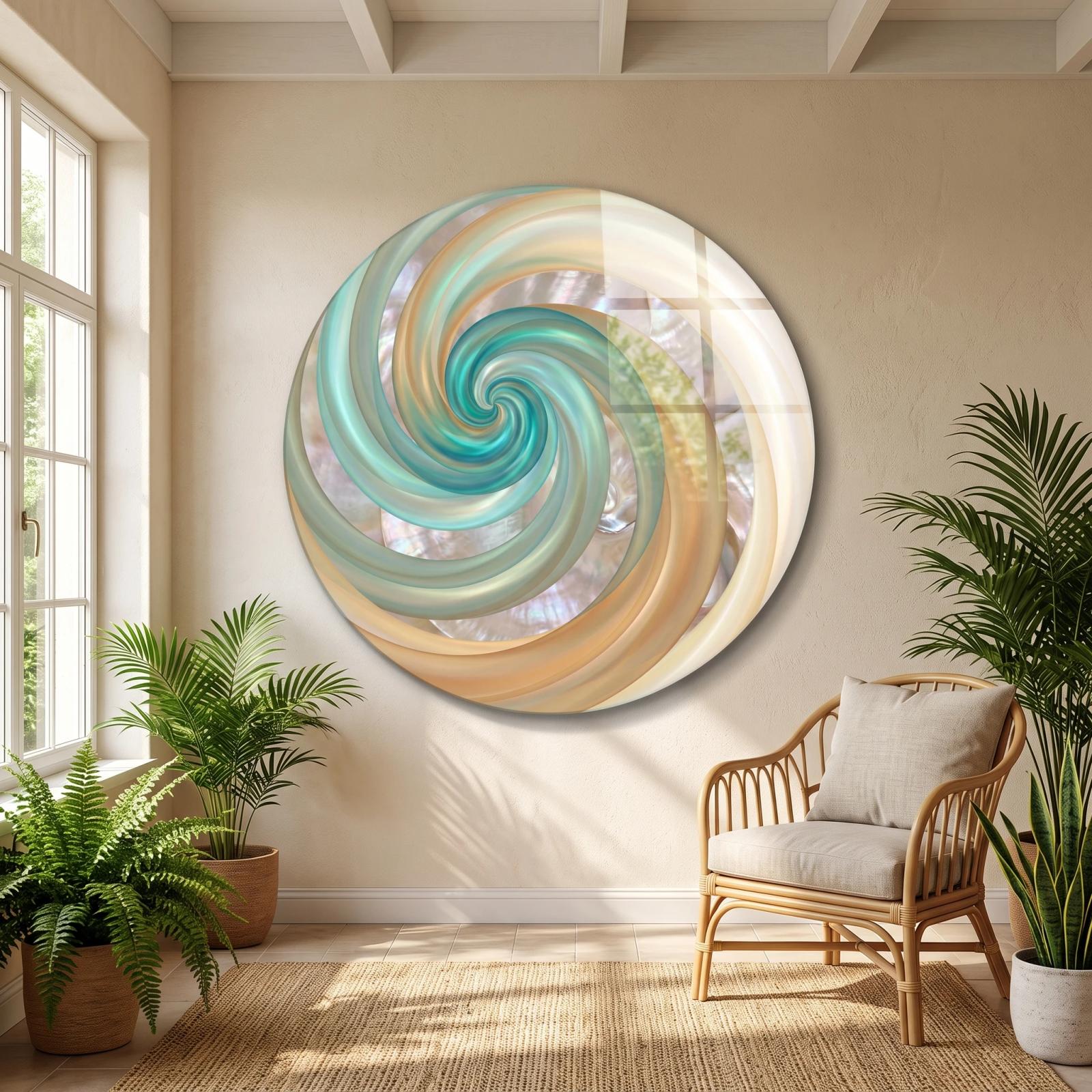 Teal Spiral Glass Wall Art Iridescent Vortex Tempered Glass Print — 4