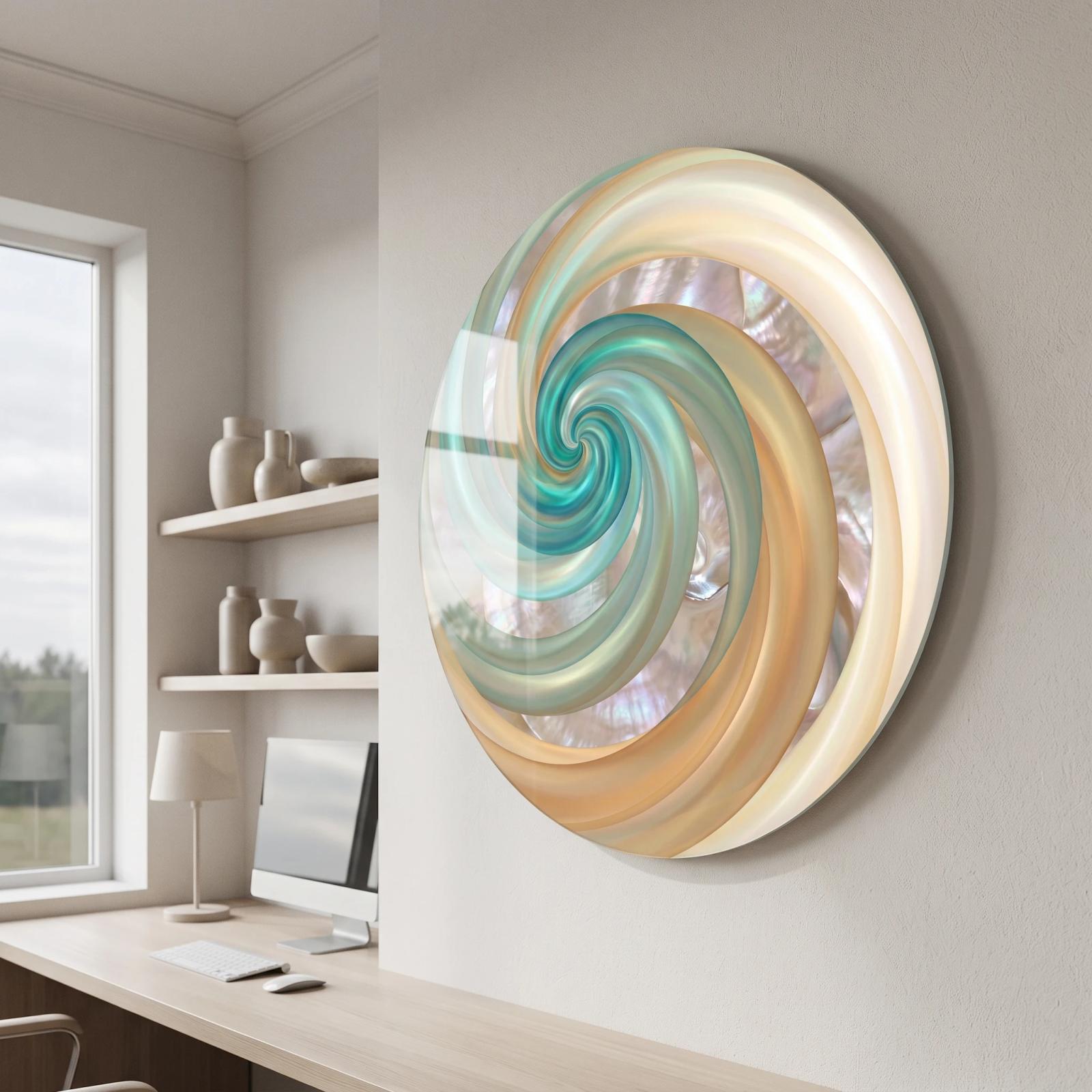 Teal Spiral Glass Wall Art Iridescent Vortex Tempered Glass Print — 5
