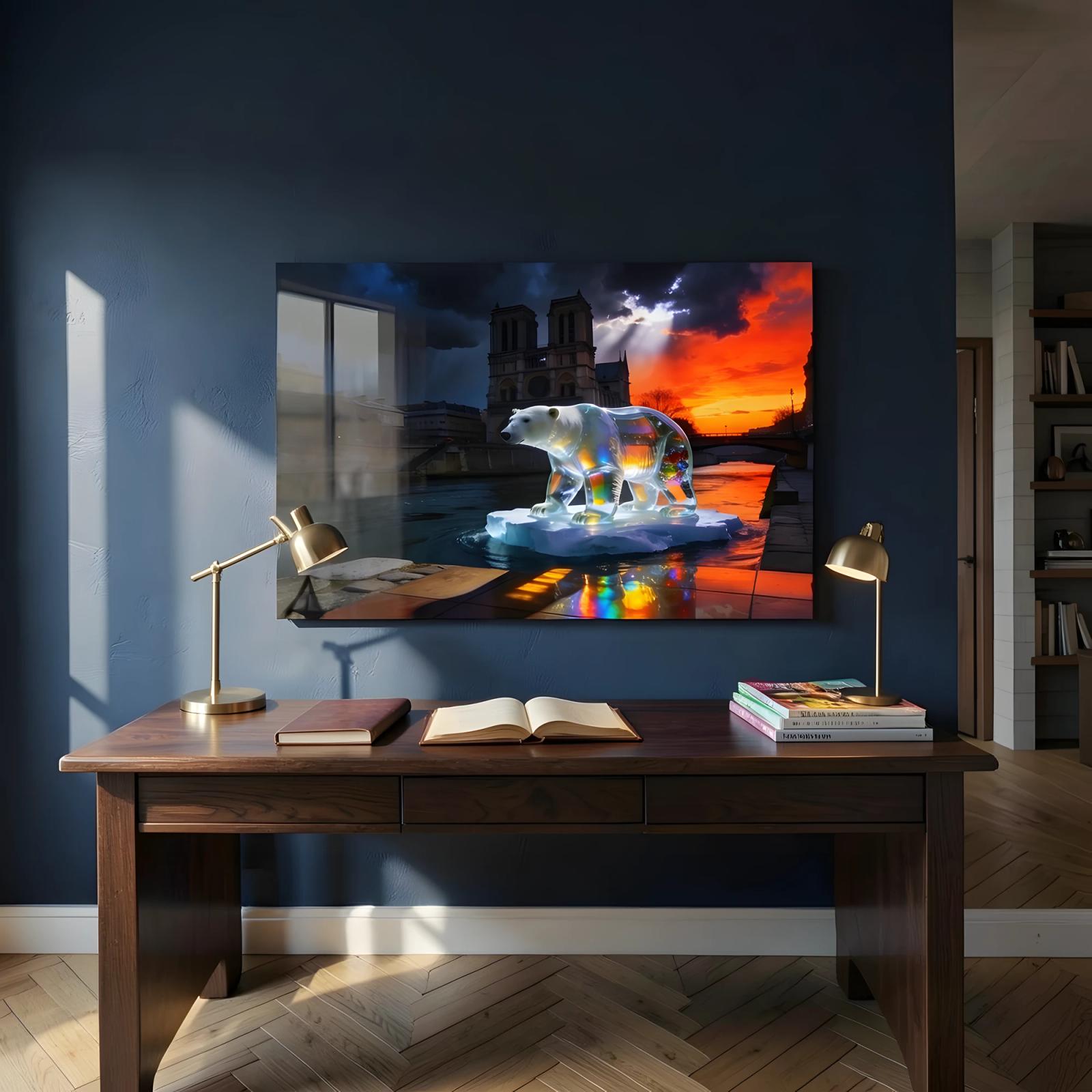 Polar Bear Paris Art Surreal Sunset Seine | Glass Wall Art — 4