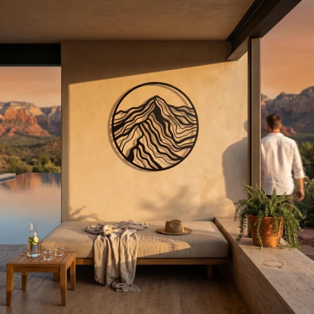 Mountain Metal Wall Art – Topo Peak, Rustic Cabin Decor