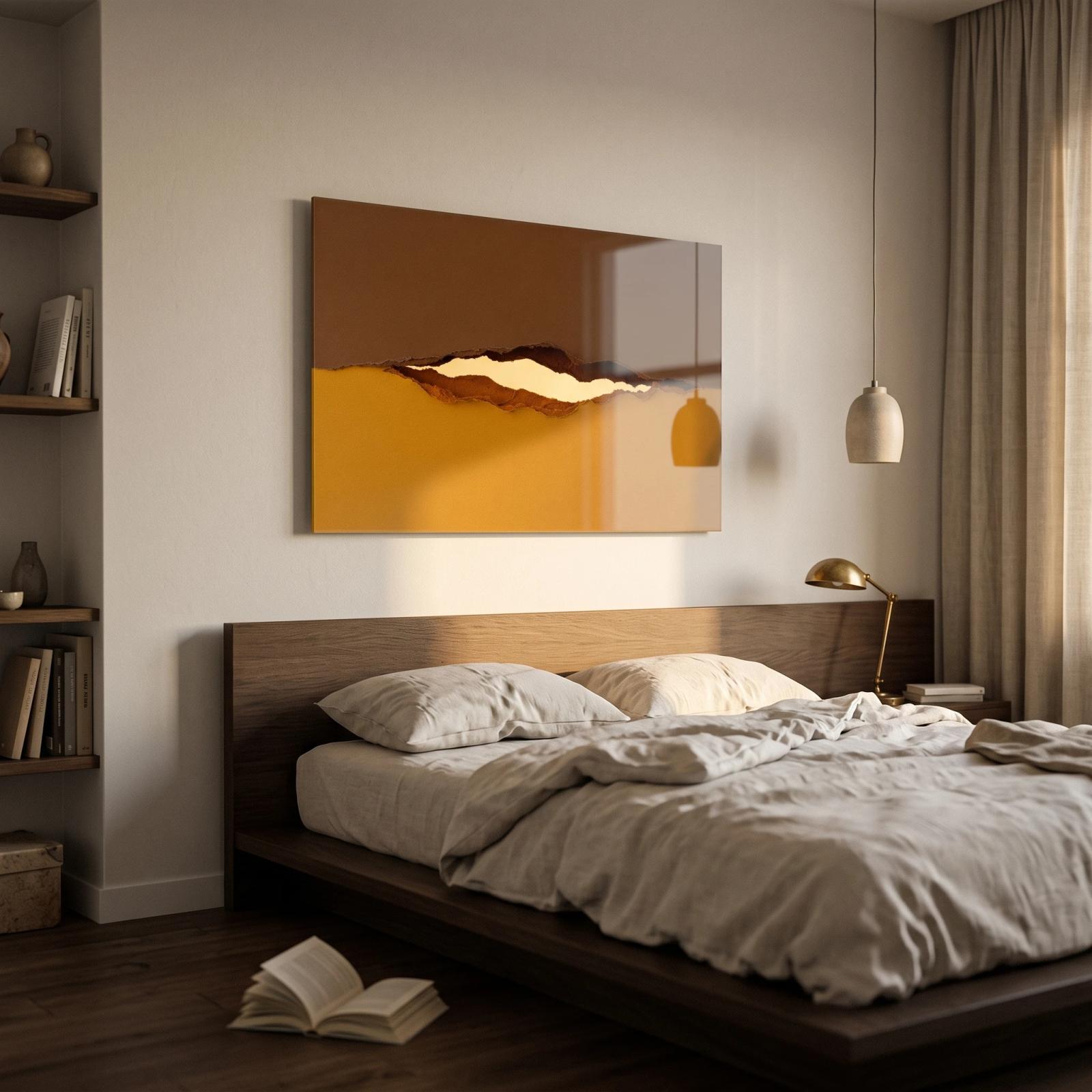 Earthy Abstract Horizon Wall Art Ochre Brown Glass Wall Art — 3