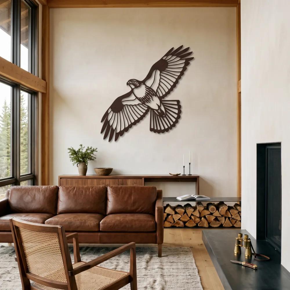 Flying Hawk Metal Rustic Wall Art – Thermal Rise, Lodge Living Room Decor — 2