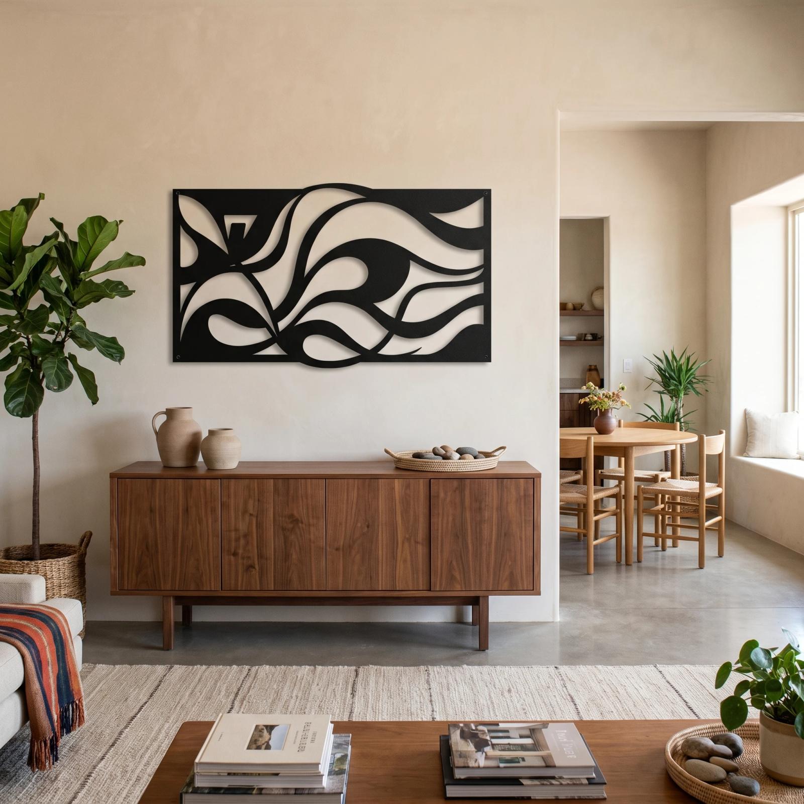 Abstract Metal Wall Art Flowing Organic Curves – Current Bloom, Living Room Decor — 4