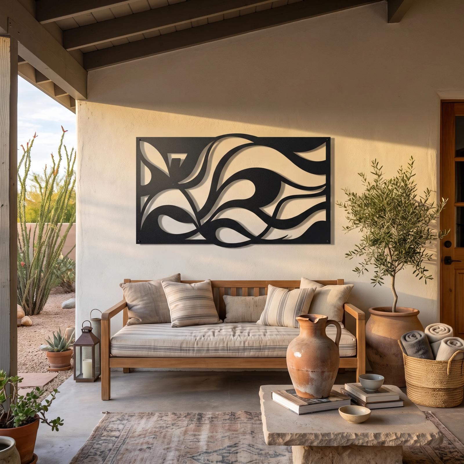 Abstract Metal Wall Art Flowing Organic Curves – Current Bloom, Living Room Decor