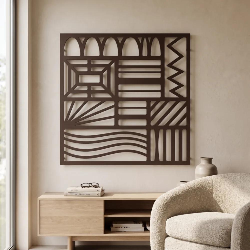 Geometric Pattern Metal Wall Art – Woven Cadence, Modern Living Room Decor — 2