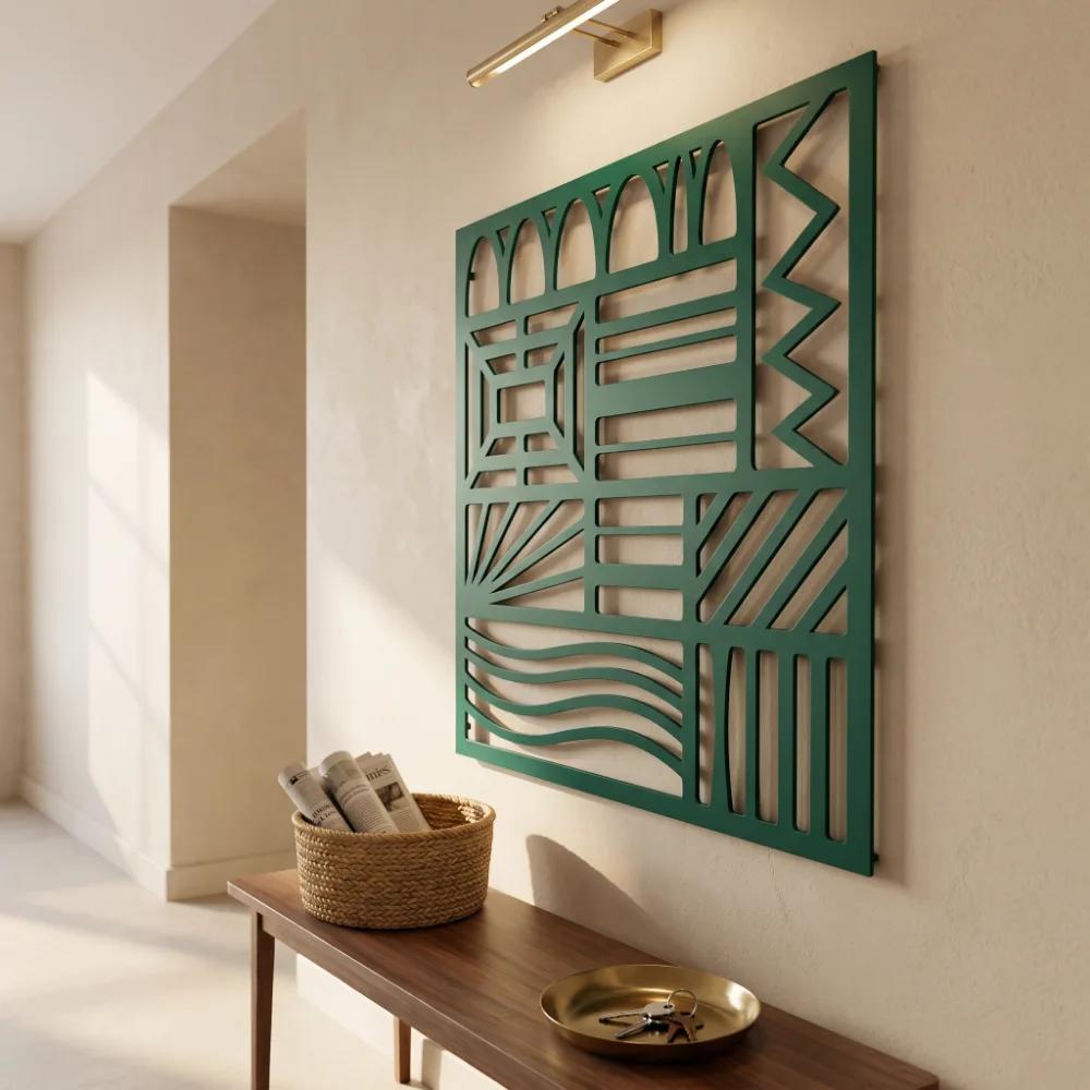 Geometric Pattern Metal Wall Art – Woven Cadence, Modern Living Room Decor — 3