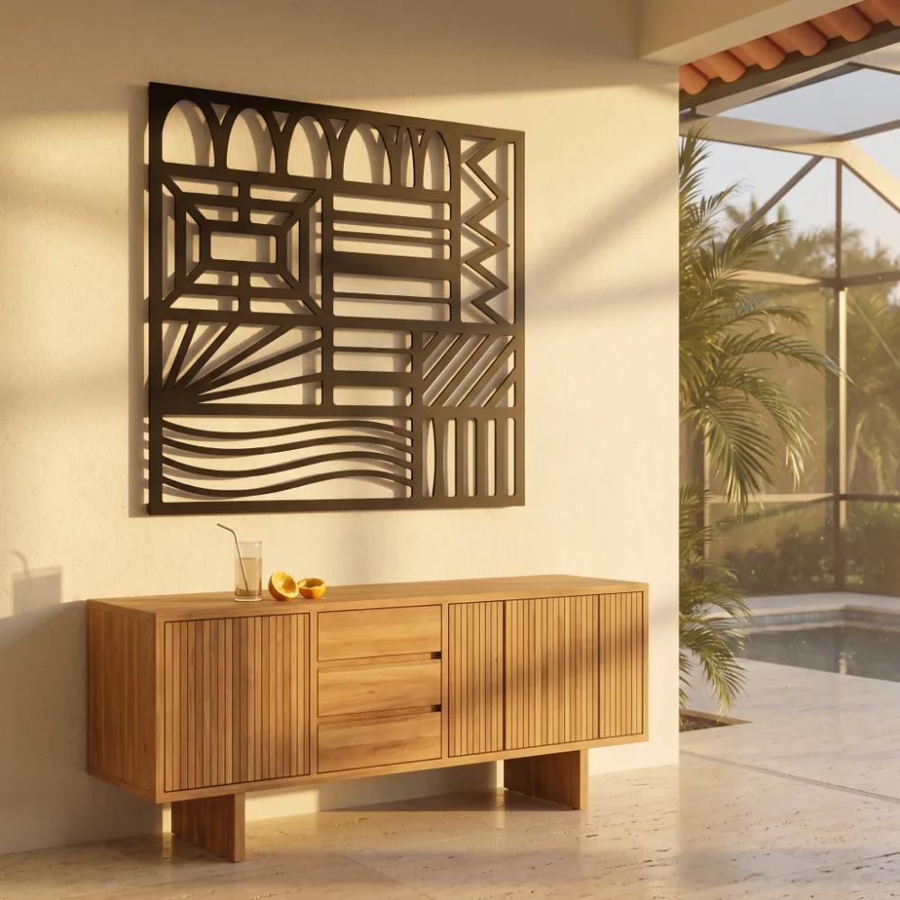 Geometric Pattern Metal Wall Art – Woven Cadence, Modern Living Room Decor