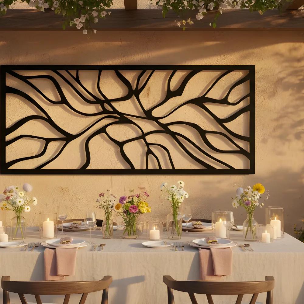 Abstract Line Art Metal Wall Art – Flowing Roots Motif, Living Room Decor — 2
