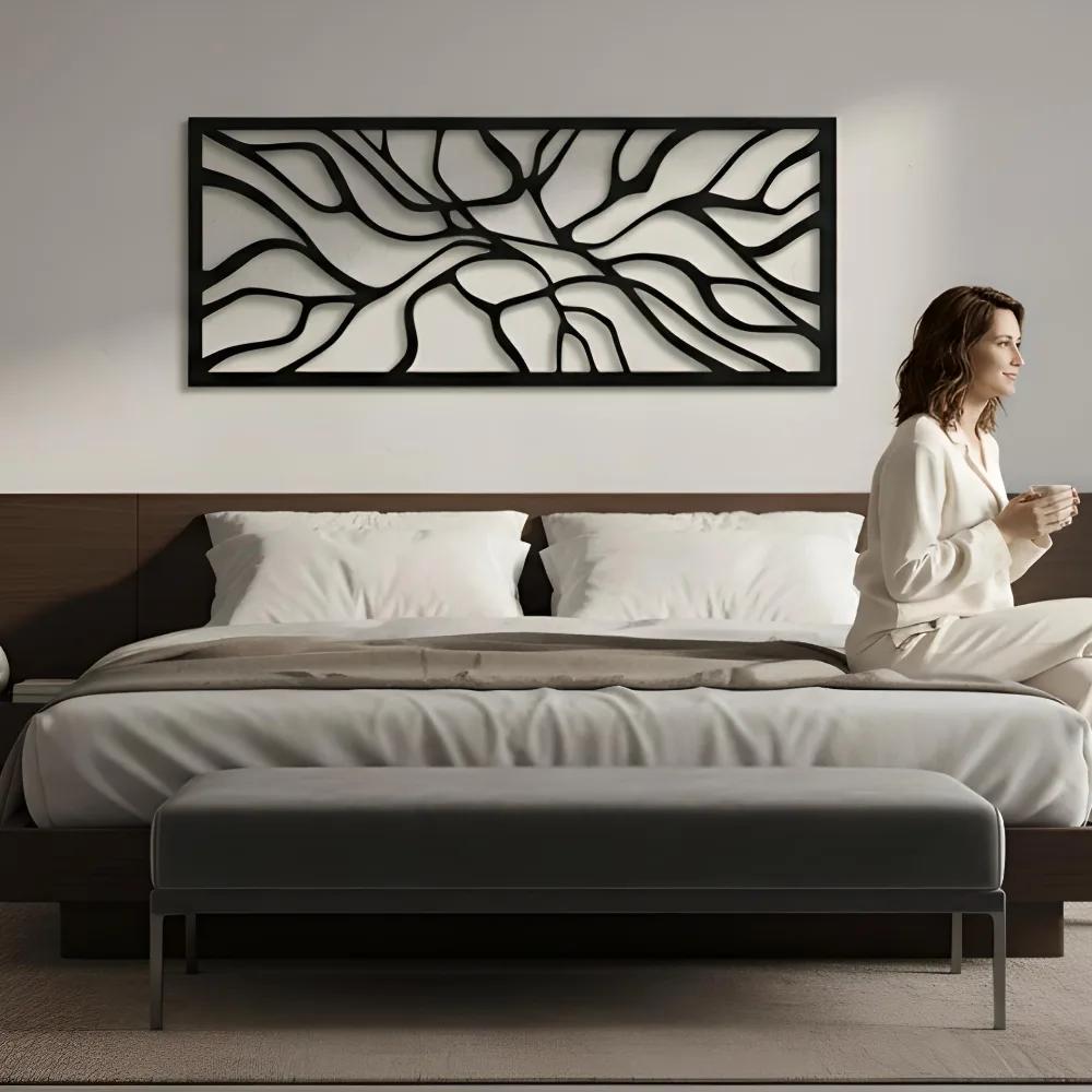Abstract Line Art Metal Wall Art – Flowing Roots Motif, Living Room Decor — 4