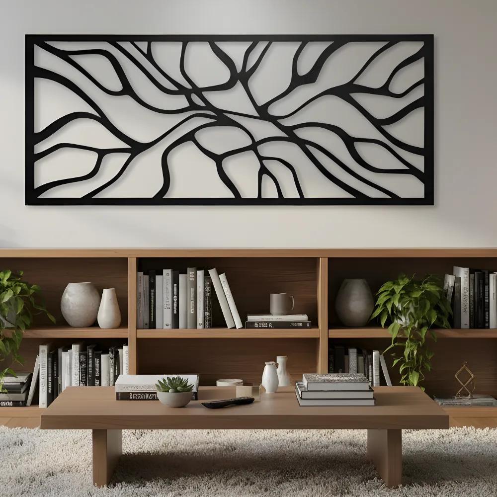 Abstract Line Art Metal Wall Art – Flowing Roots Motif, Living Room Decor — 7
