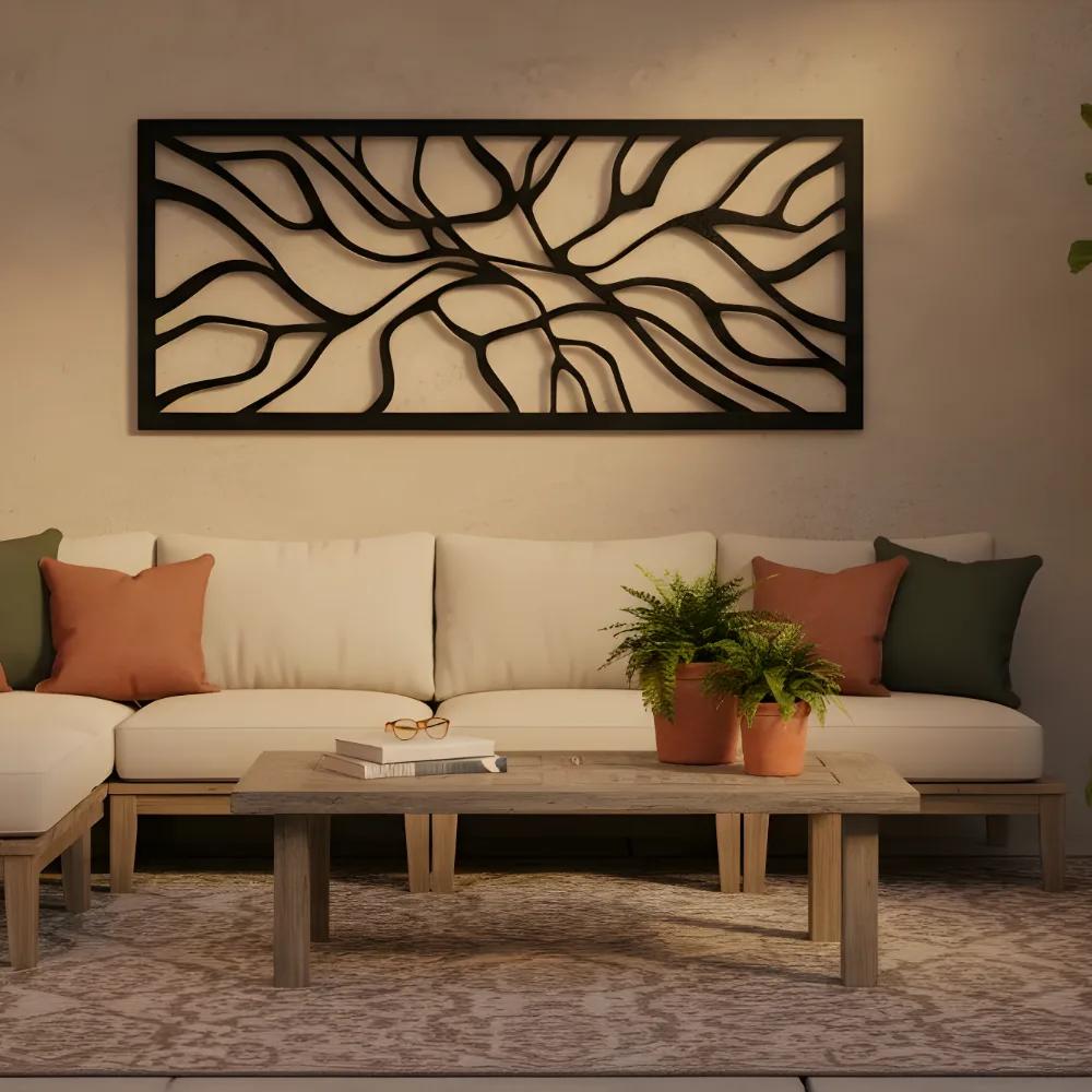 Abstract Line Art Metal Wall Art – Flowing Roots Motif, Living Room Decor — 8