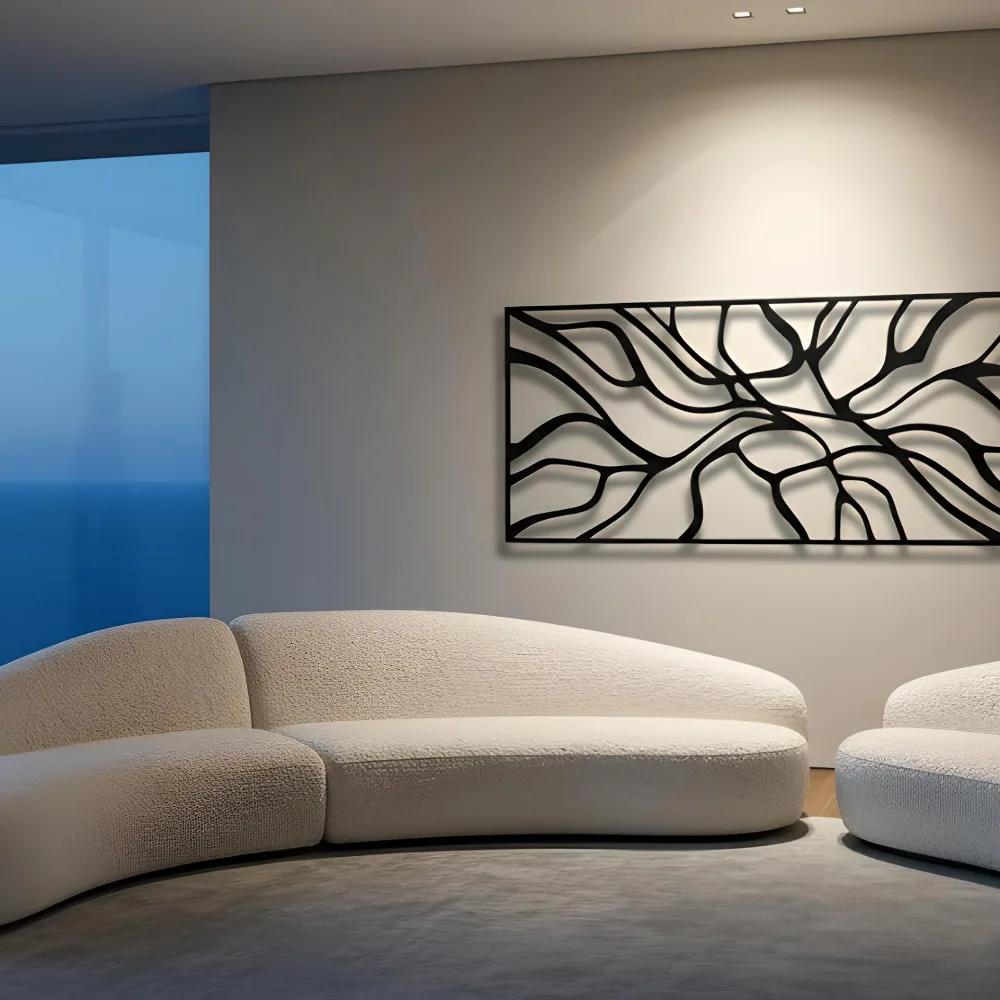 Abstract Line Art Metal Wall Art – Flowing Roots Motif, Living Room Decor — 9