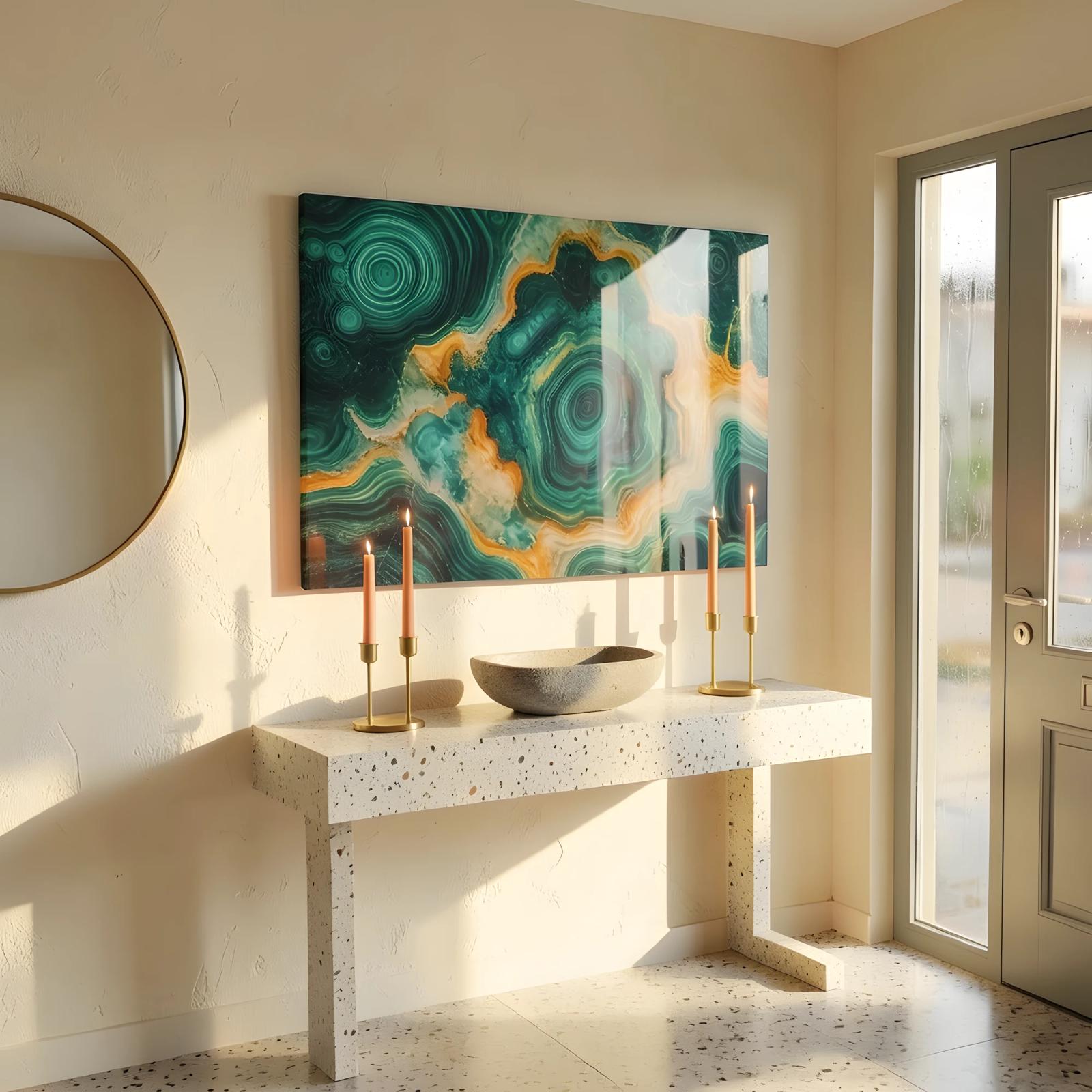 Malachite Green Glass Wall Art Abstract Stone Tempered Glass Print — 5