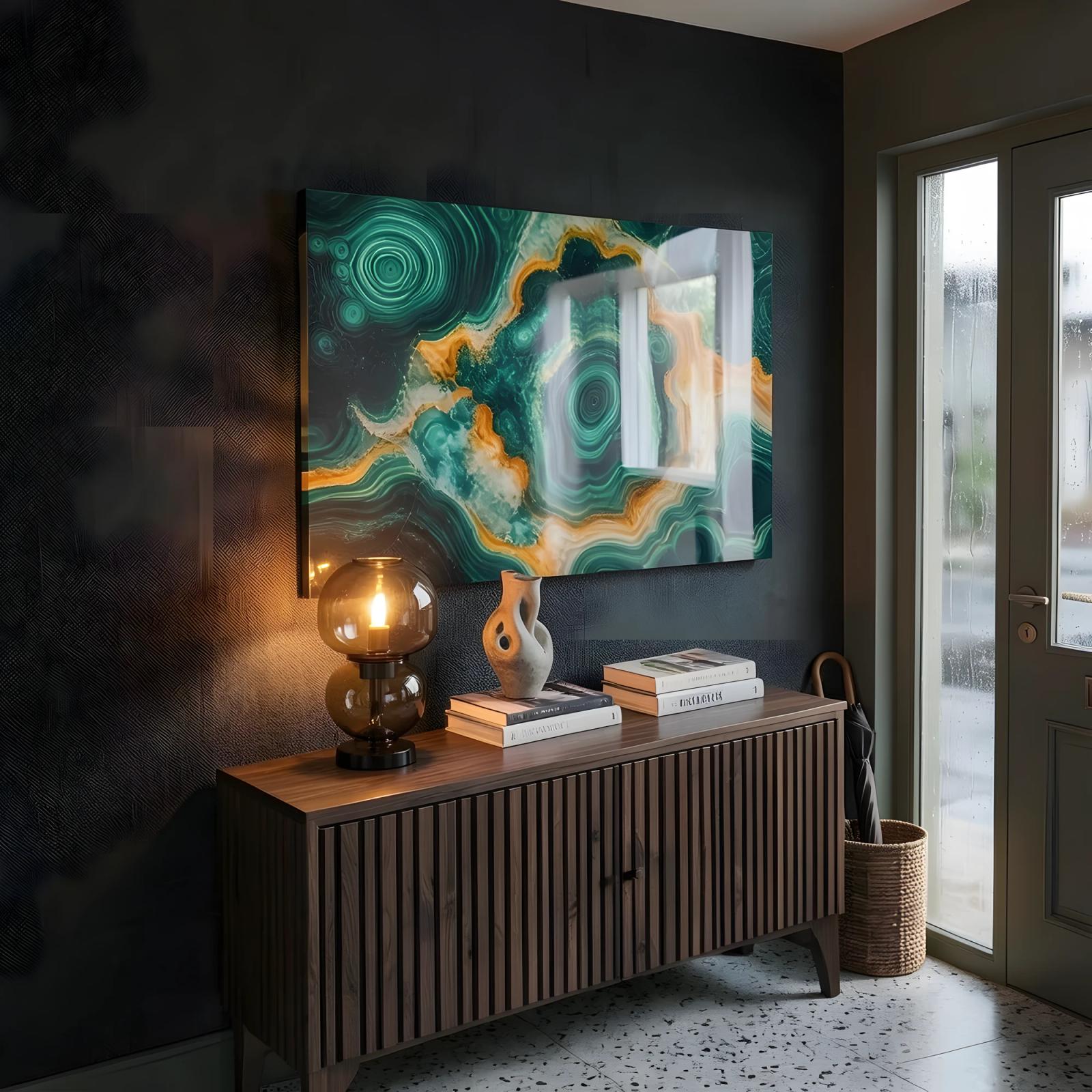 Malachite Green Glass Wall Art Abstract Stone Tempered Glass Print — 6