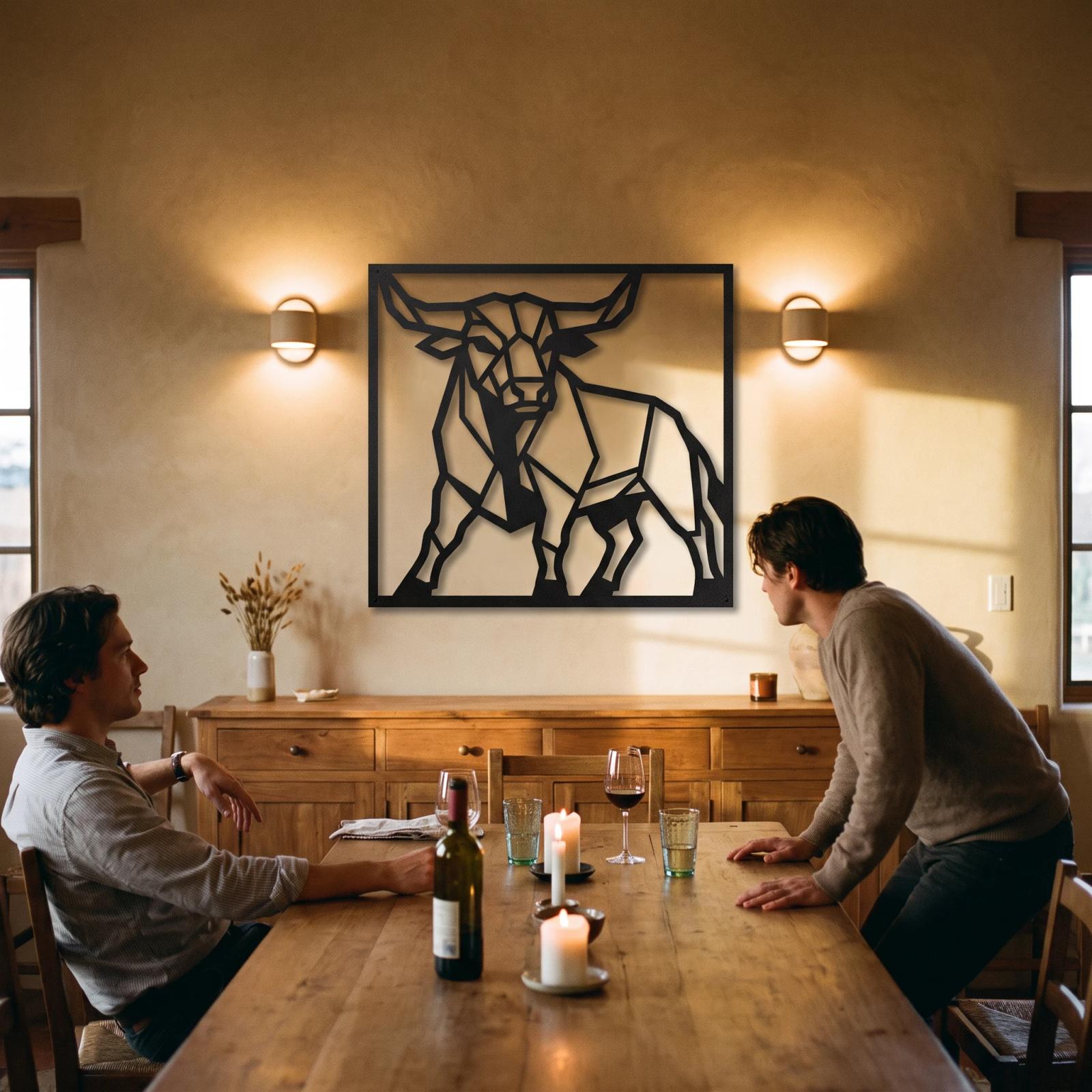 Geometric Bull Metal Wall Art – Stoic Bull, Rustic Living Room Decor — 5