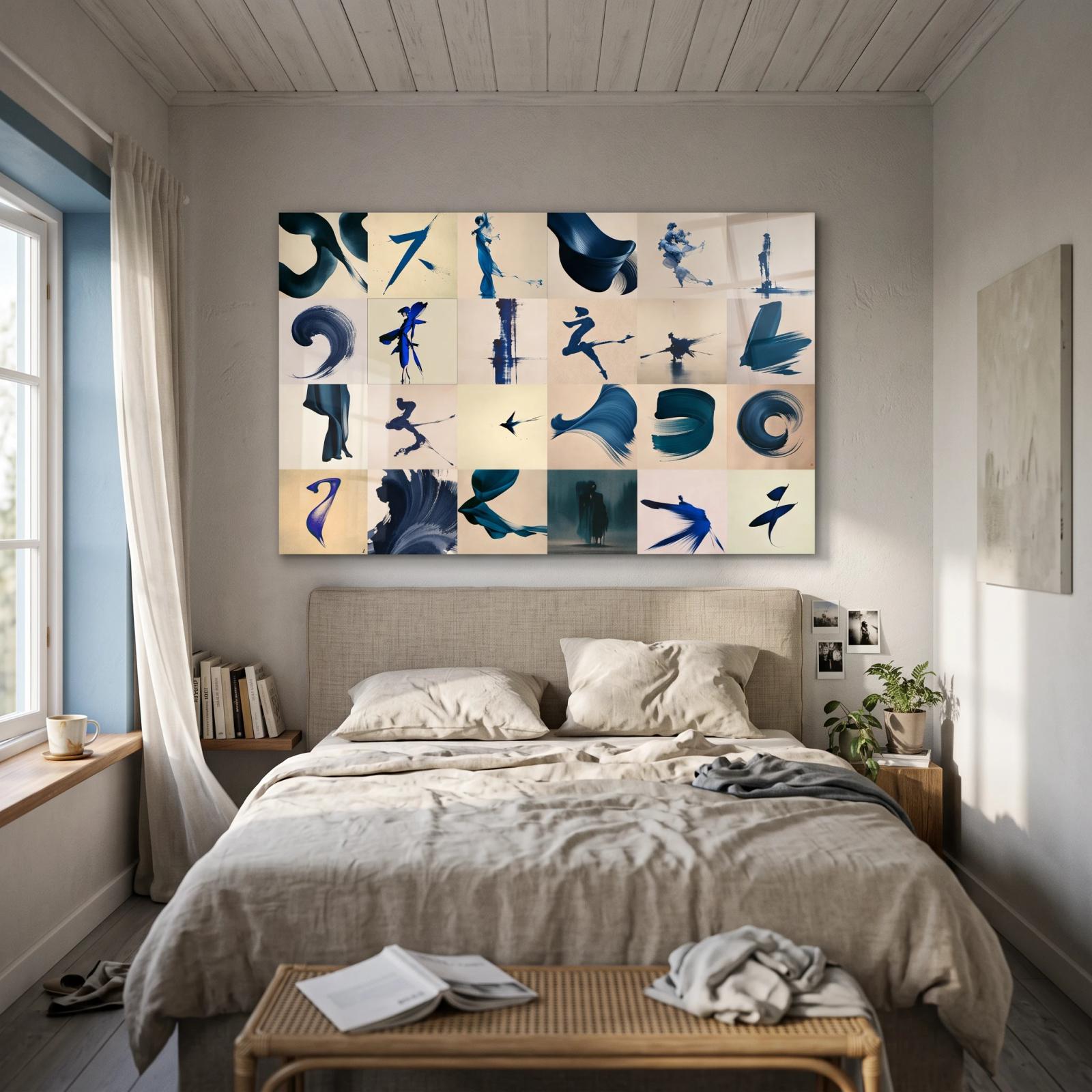 Indigo Brushstroke Abstract Ink Motion Glass Wall Art — 3