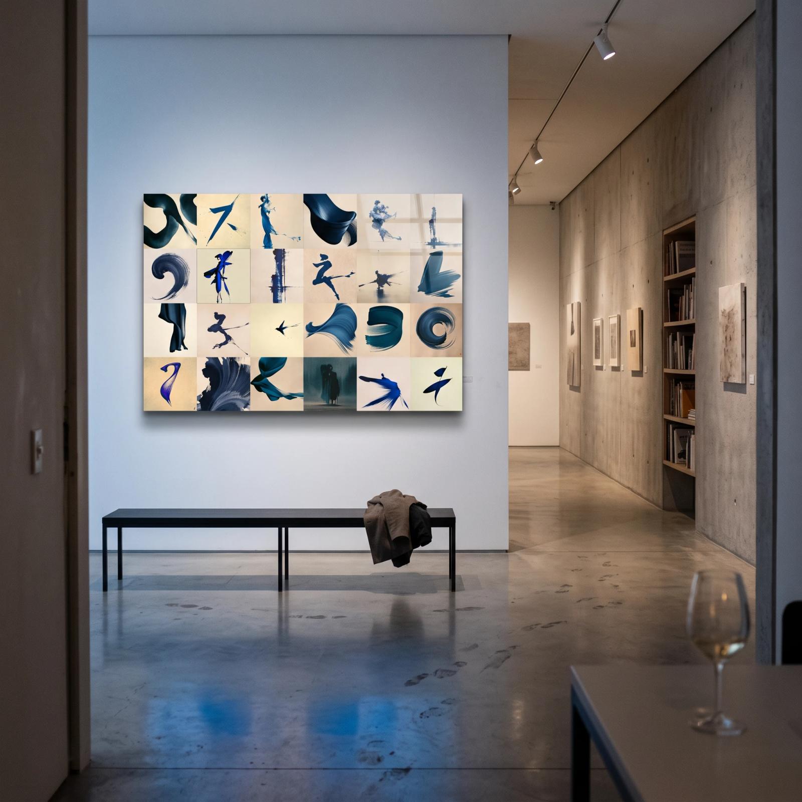Indigo Brushstroke Abstract Ink Motion Glass Wall Art — 5