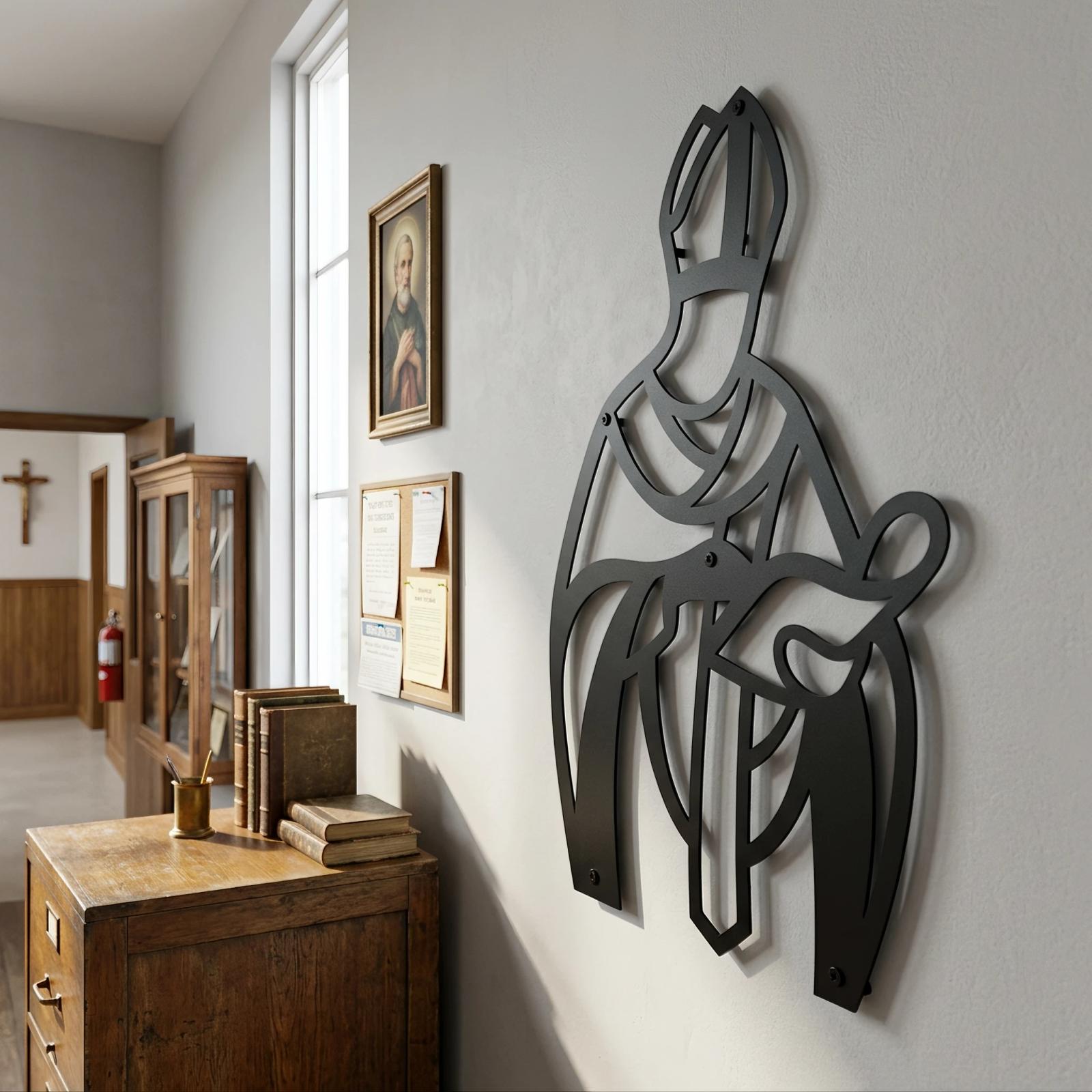 Catholic Bishop Metal Wall Art – Sacred Presence, Religious Christian Entryway Decor — 7