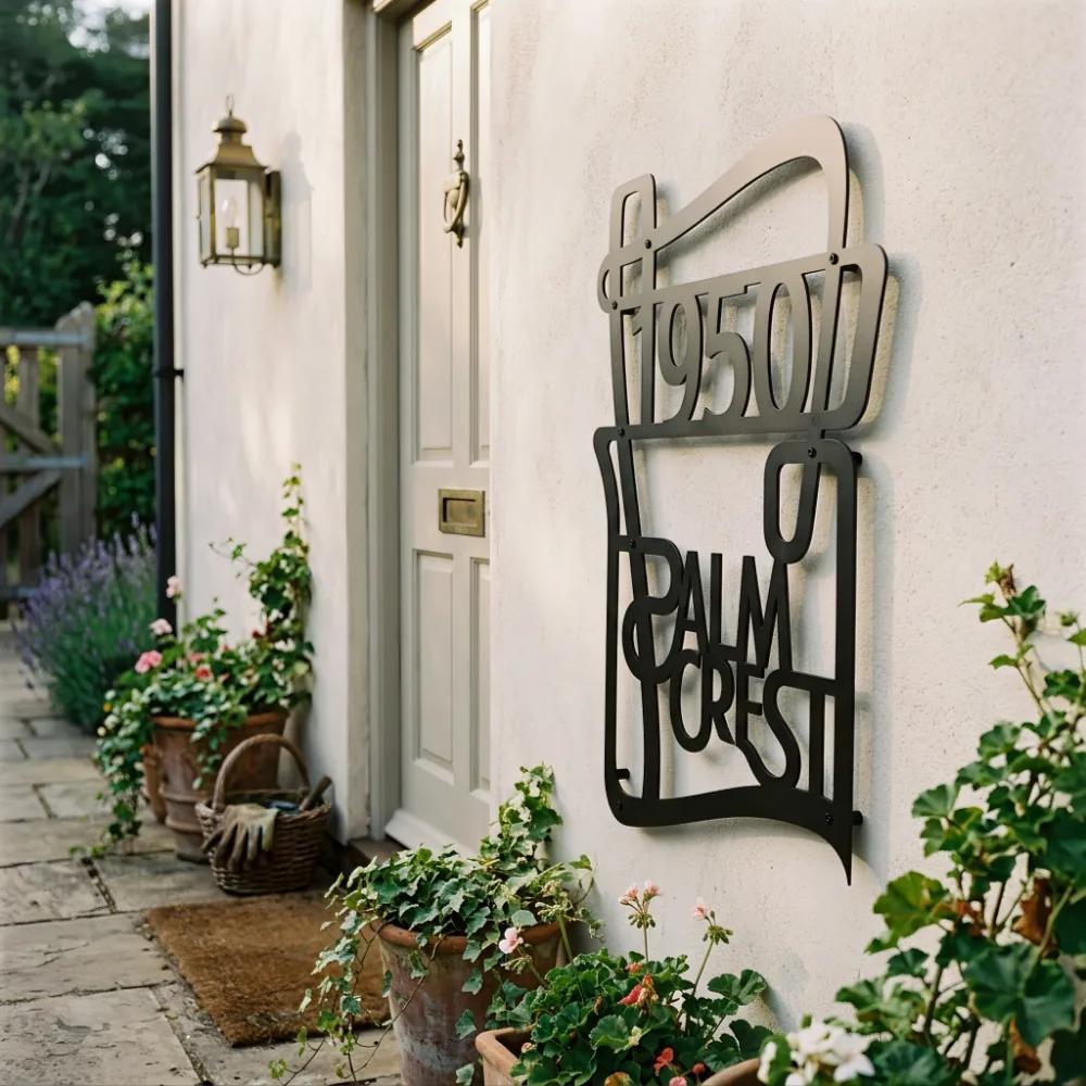 Retro 1950 Palm Crest Metal Wall Art – Mid Century Sign, Vintage Style Decor — 7
