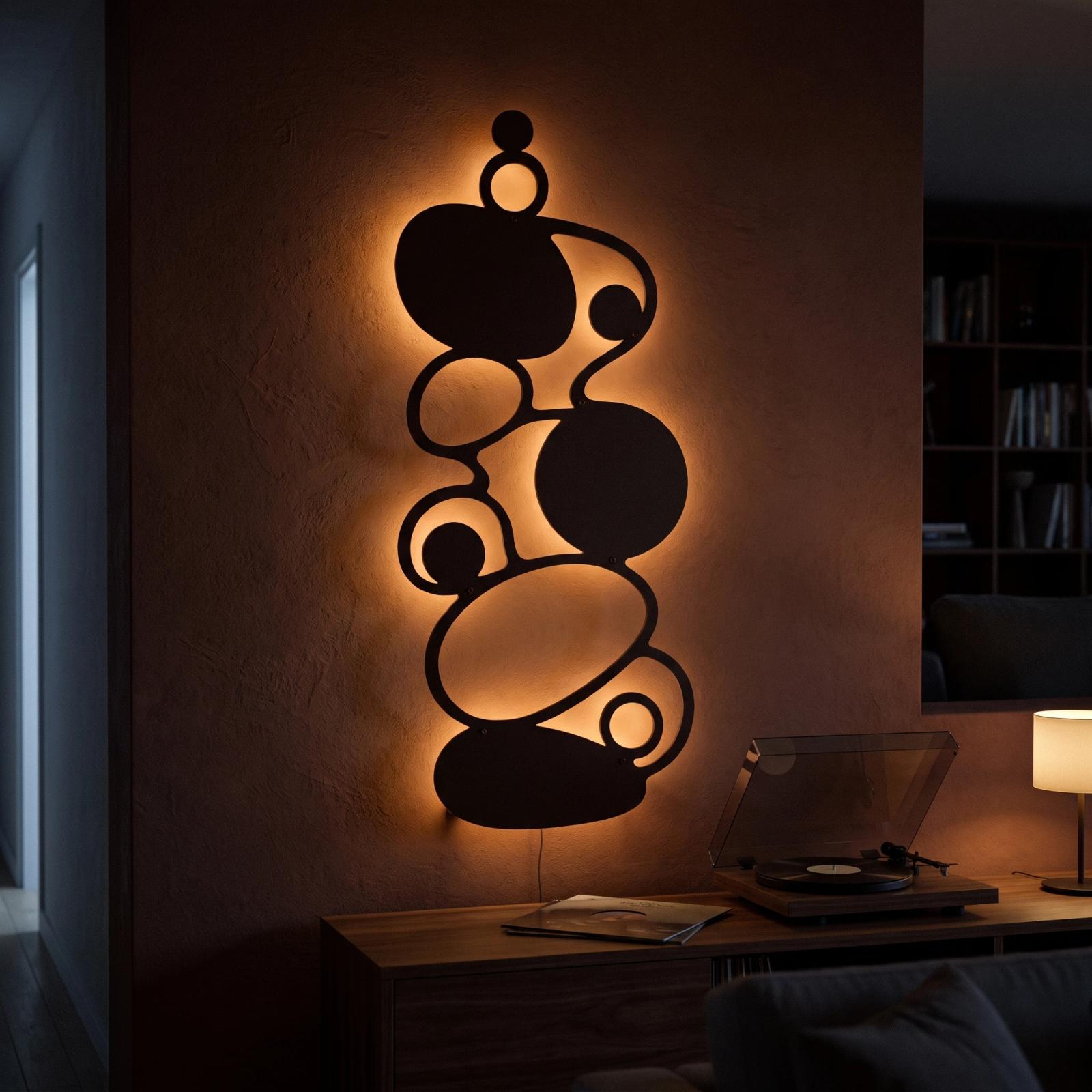 Abstract Pebble Metal Wall Art LED Backlit – Cairnlight, Living Room Statement Decor