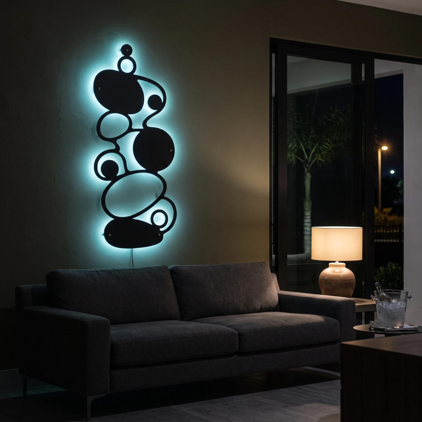 Abstract Pebble Metal Wall Art LED Backlit – Cairnlight, Living Room Statement Decor — 4