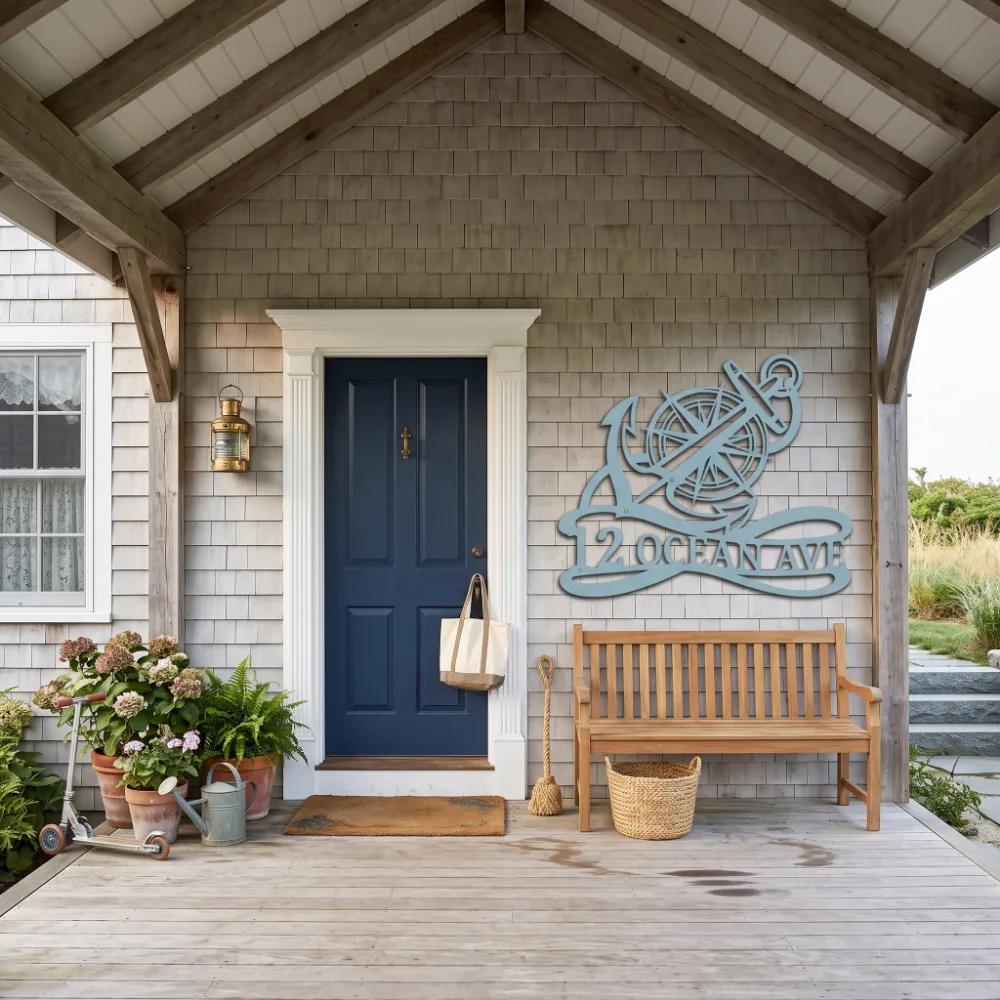 Custom Nautical Anchor Metal Address Sign – Coastal Arrival, Beach House Facade Decor — 3