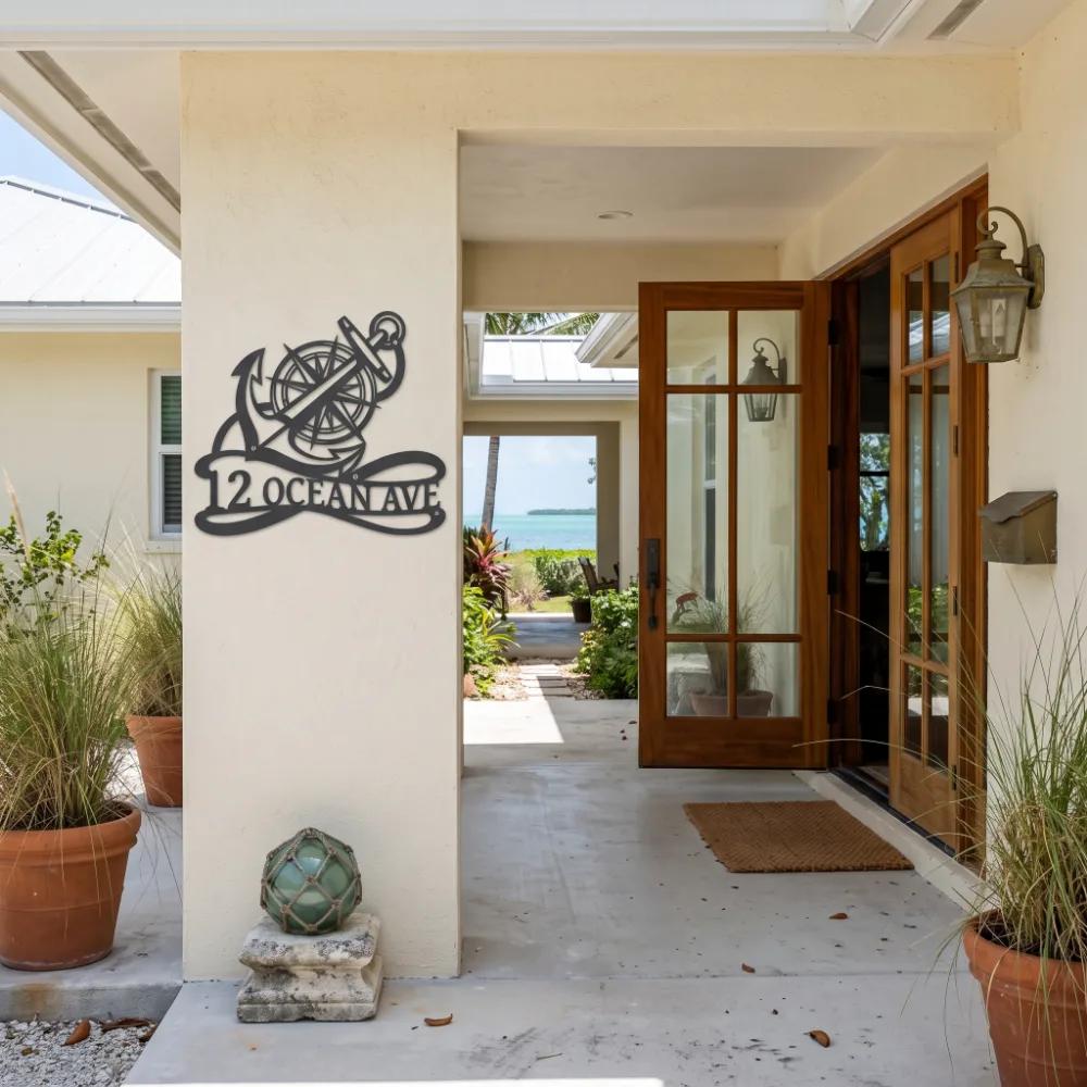 Custom Nautical Anchor Metal Address Sign – Coastal Arrival, Beach House Facade Decor — 4