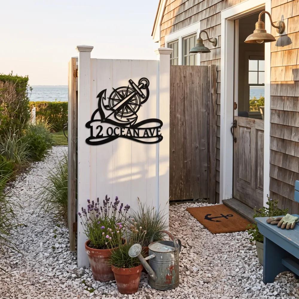 Custom Nautical Anchor Metal Address Sign – Coastal Arrival, Beach House Facade Decor — 2