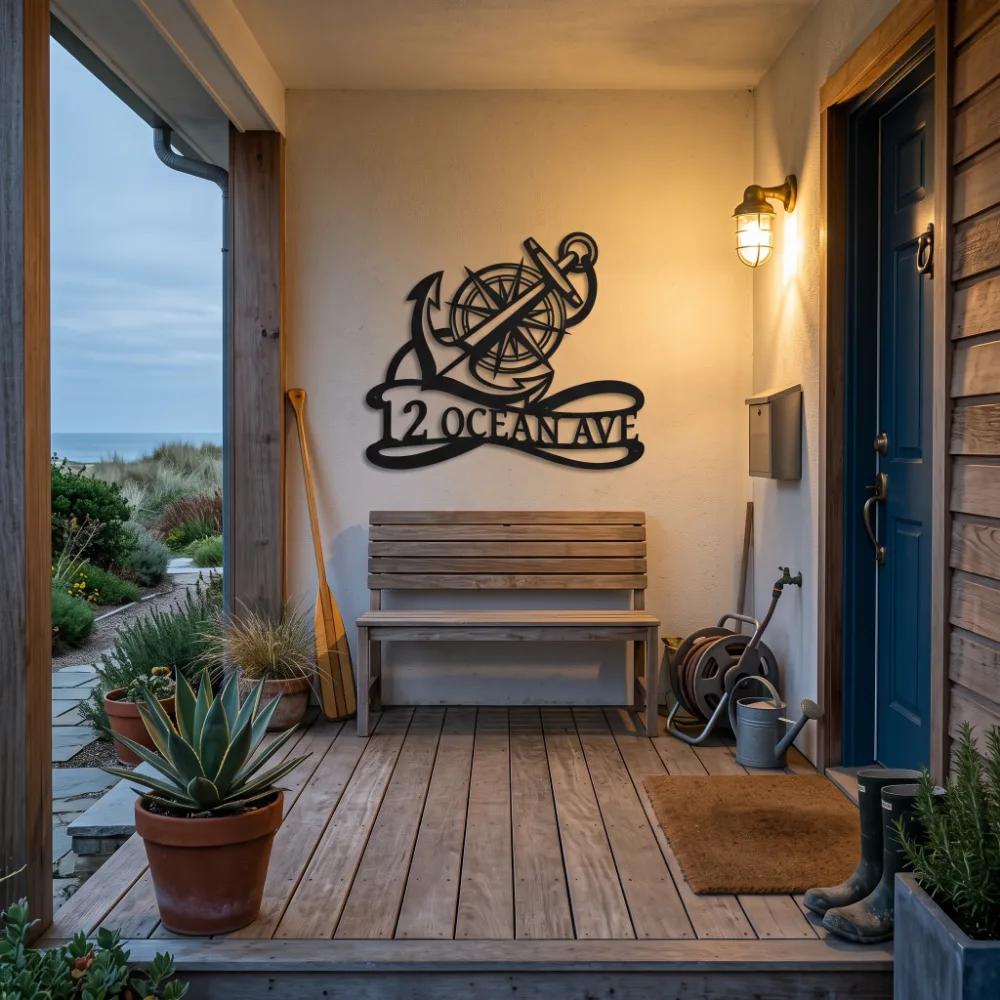 Custom Nautical Anchor Metal Address Sign – Coastal Arrival, Beach House Facade Decor — 6