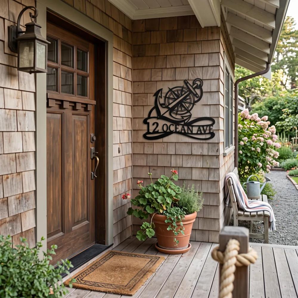 Custom Nautical Anchor Metal Address Sign – Coastal Arrival, Beach House Facade Decor — 7